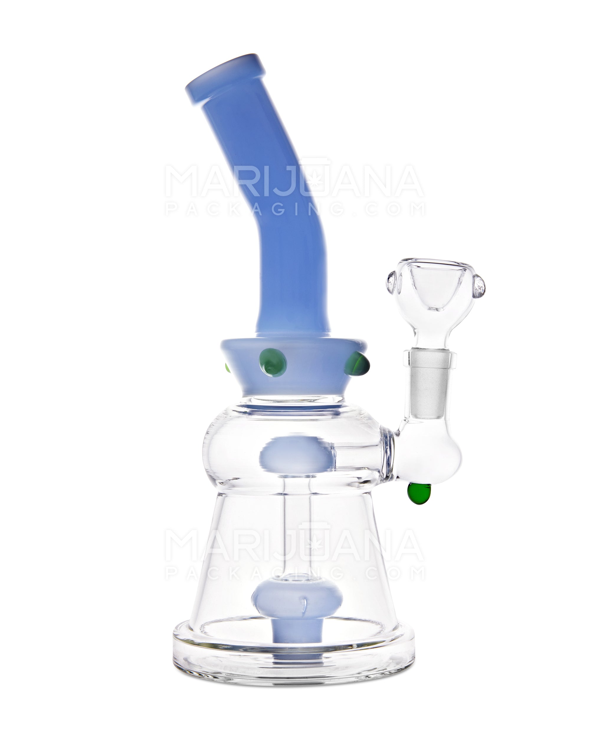 Bent Neck Space UFO Perc Glass Water Pipe w/ Multiple Knockers | 8in Tall - 14mm Bowl - Blue