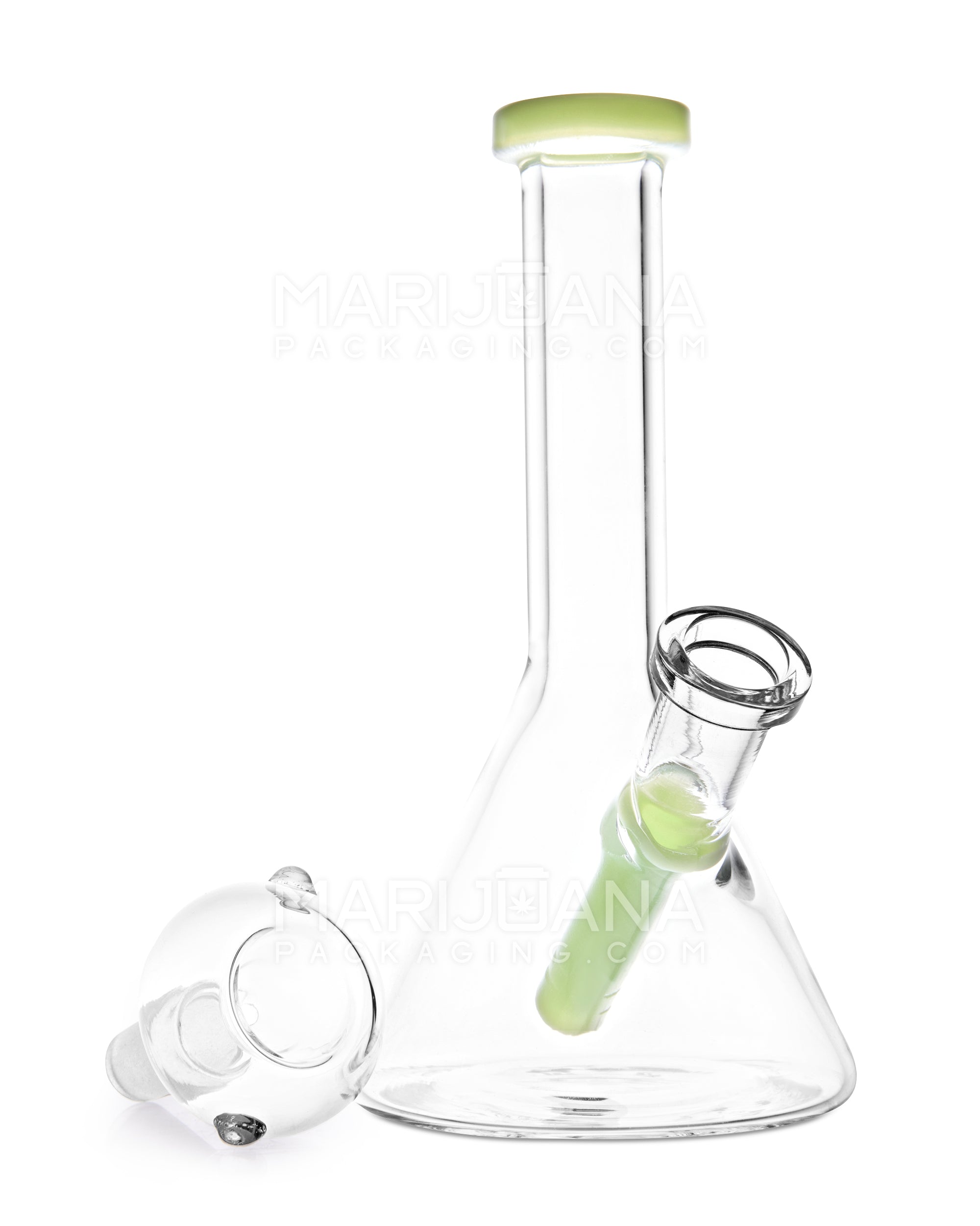 Thin Neck Color Lip Glass Beaker Water Pipe w/ Honeycomb Bowl | 6in Tall - 14mm Bowl - Green