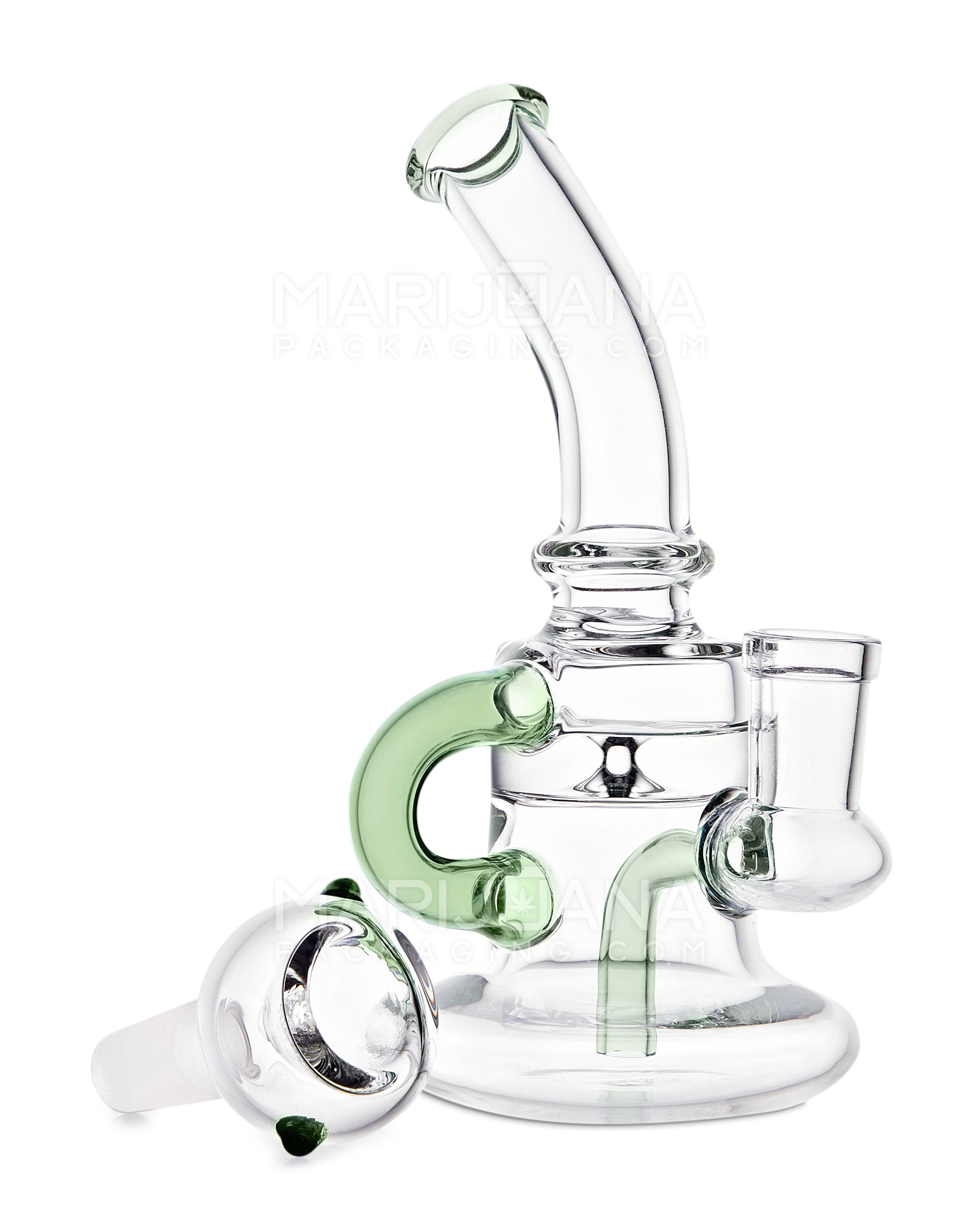 Bent Neck Single Uptake Recycler Water Pipe w/ Honeycomb Bowl | 5.5in Tall - 14mm Bowl - Green