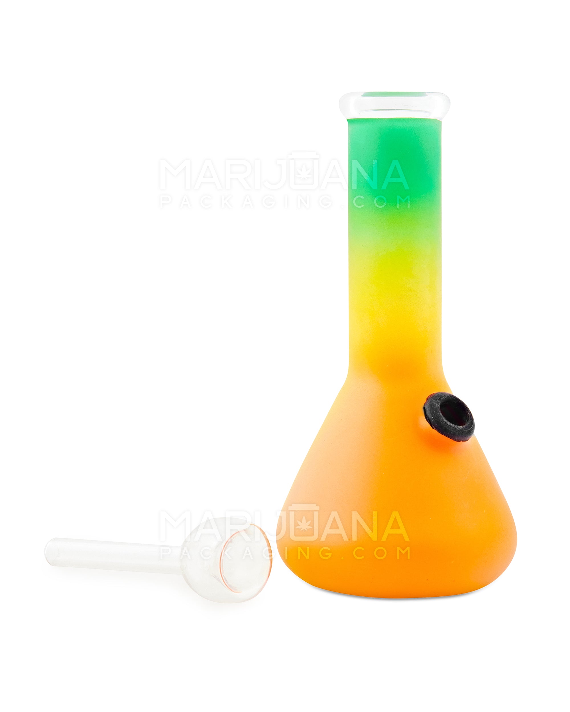 Straight Neck Frosted Rasta Glass Beaker Water Pipe | 6in Tall - 14mm Bowl - Mixed