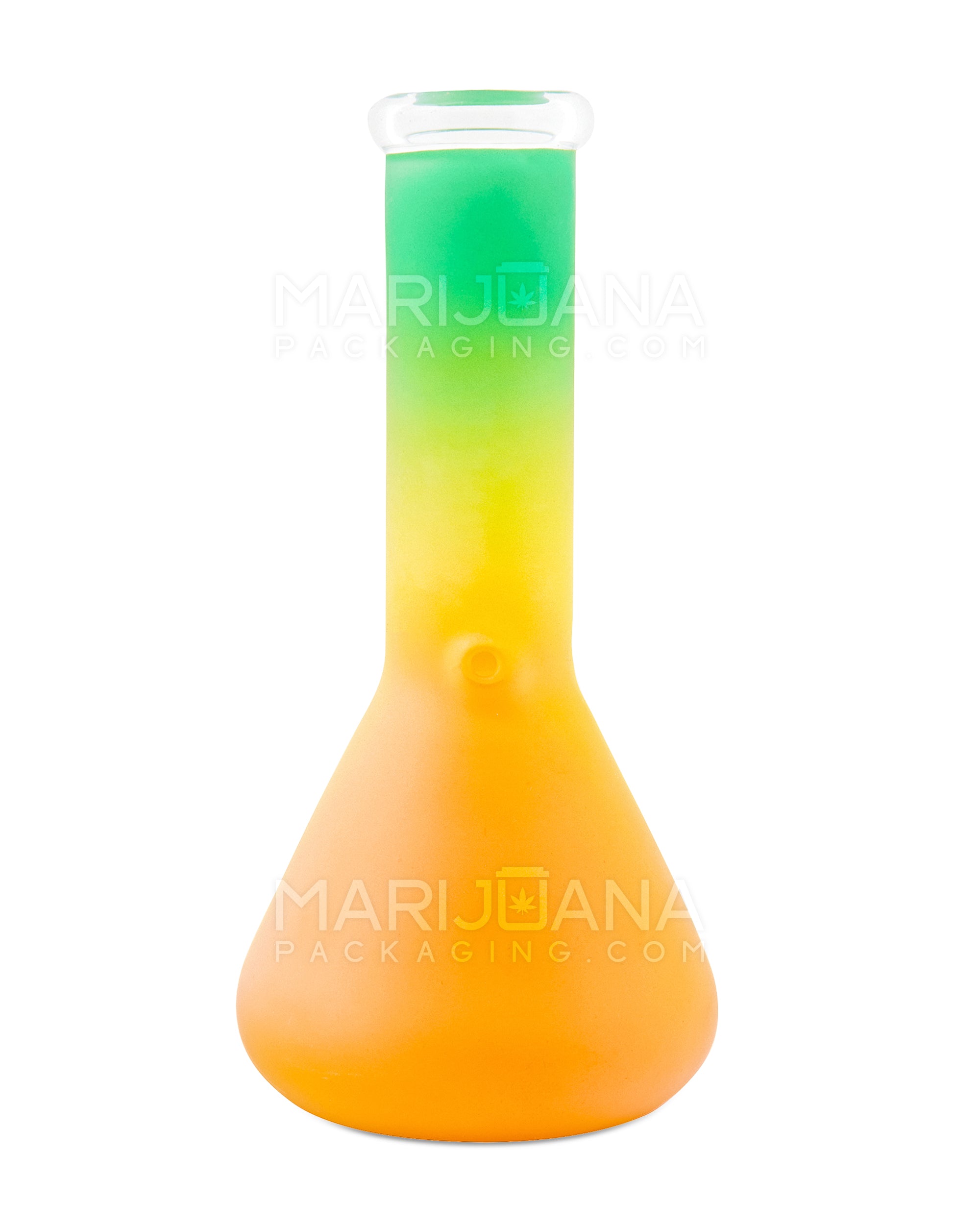 Straight Neck Frosted Rasta Glass Beaker Water Pipe | 6in Tall - 14mm Bowl - Mixed