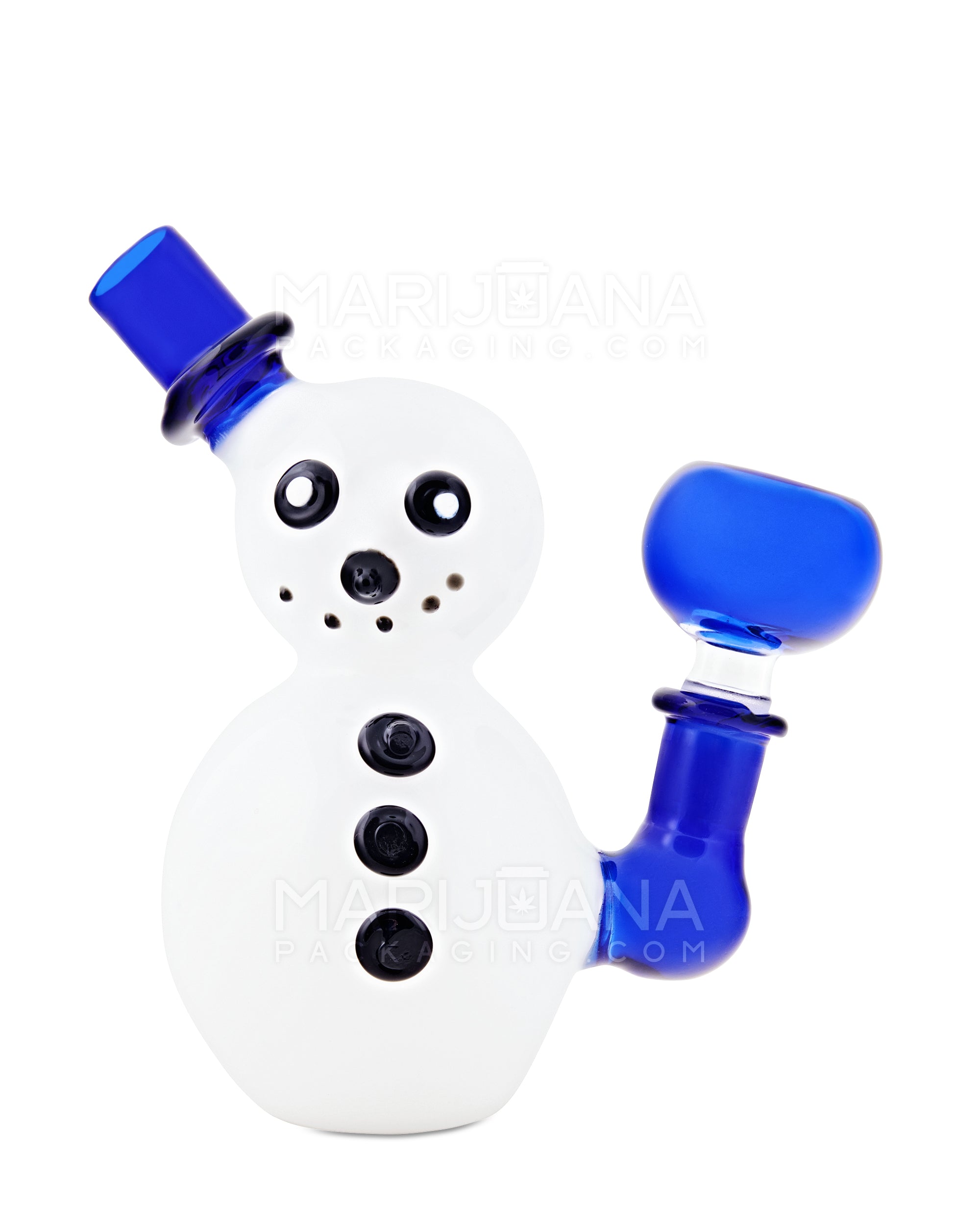 Bent Neck Frosted Snowman Glass Mini Water Pipe | 6in Tall - 14mm Bowl - Mixed