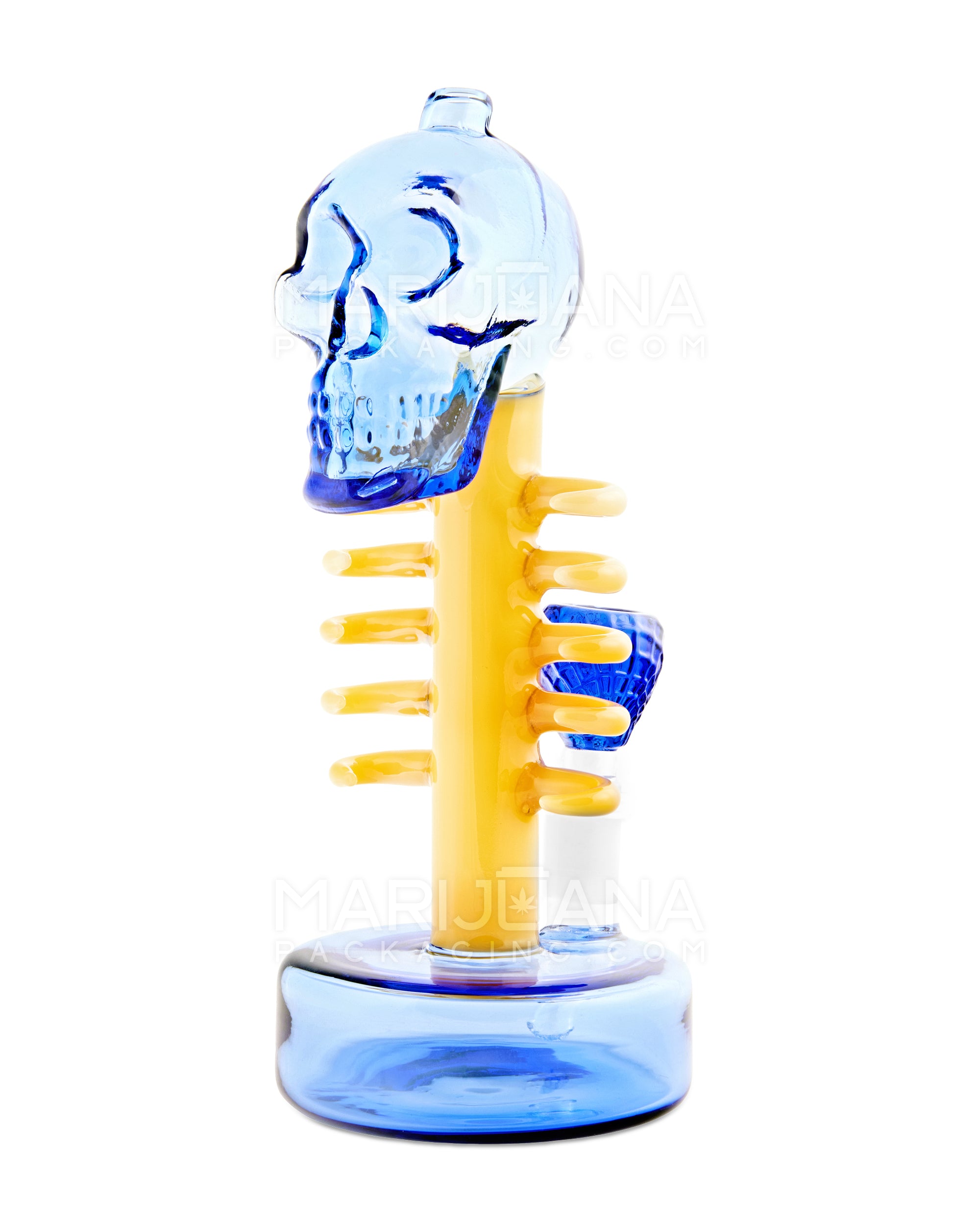 USA Glass | Skeleton Sculpture Glass Water Pipe W/ Thick Base | 8.5in Tall - 14mm Bowl - Blue - 1
