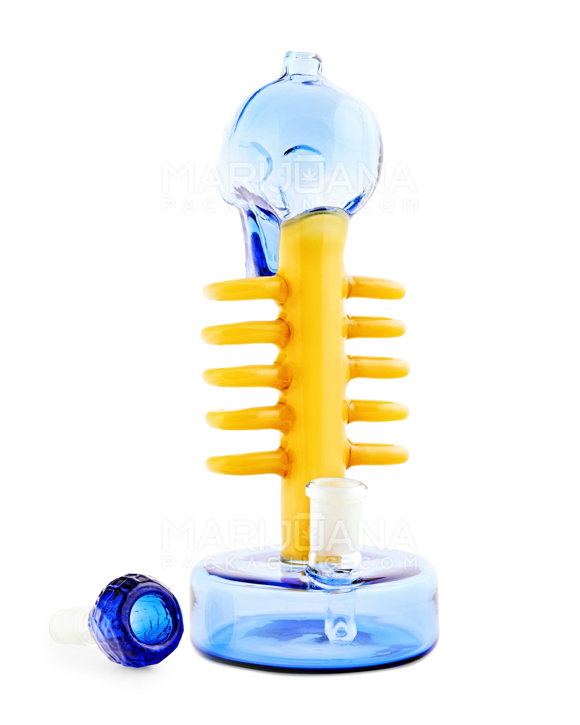 USA Glass | Skeleton Sculpture Glass Water Pipe W/ Thick Base | 8.5in Tall - 14mm Bowl - Blue - 3