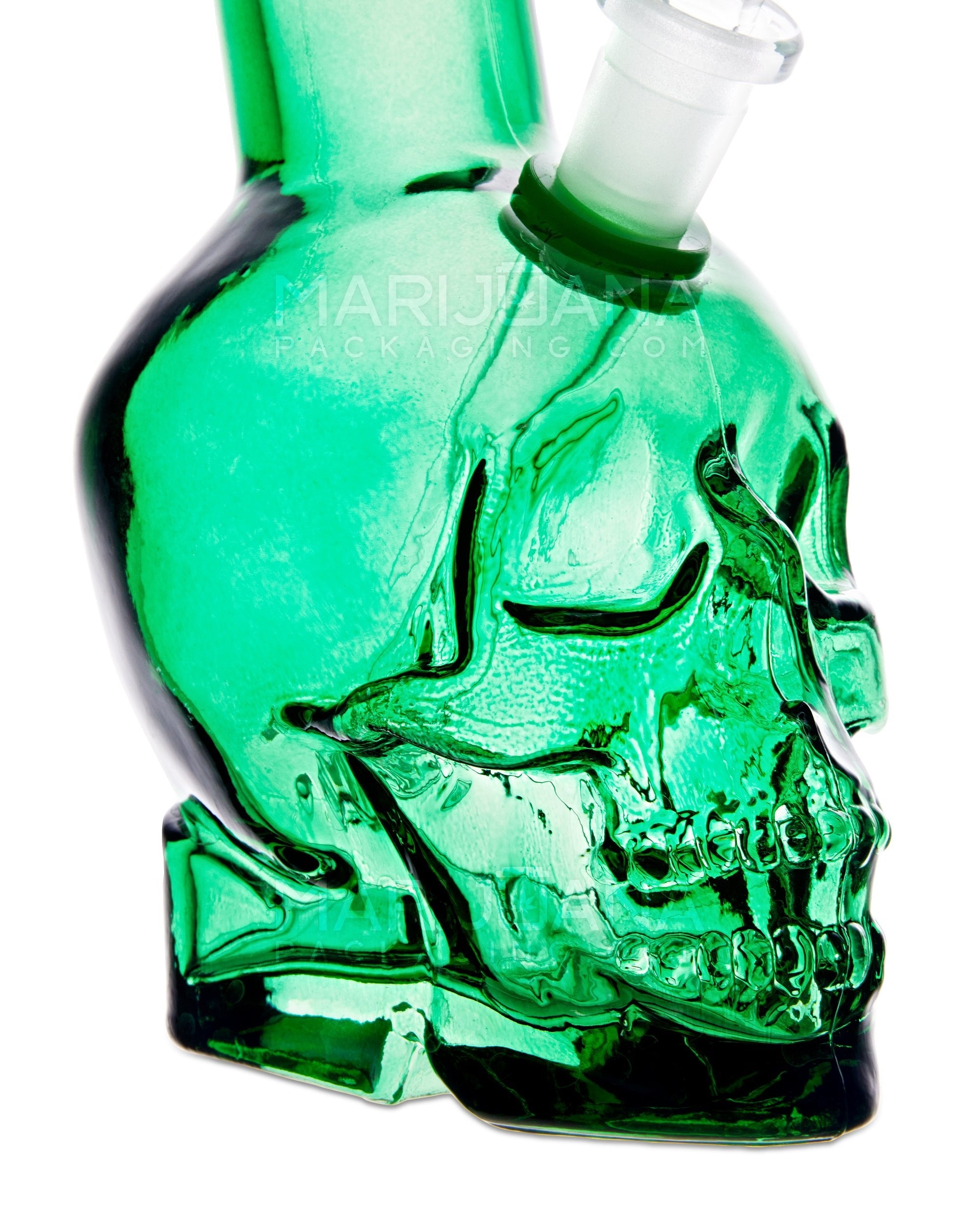 Angled Neck Crystal Skull Head Decal Glass Water Pipe | 9.5in Tall - Grommet Bowl - Assorted - 4