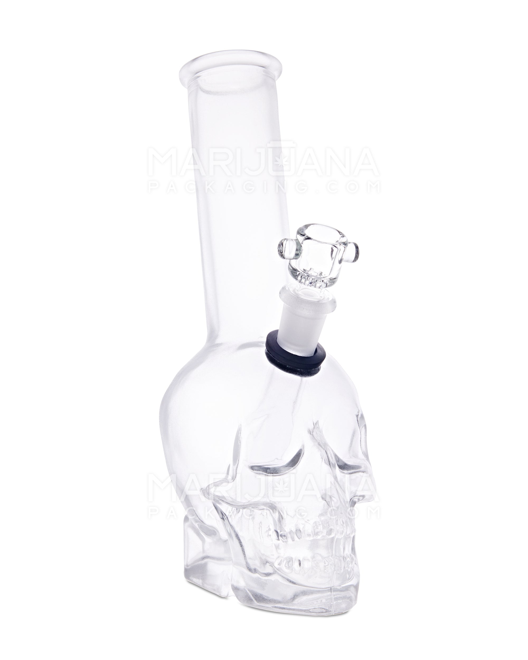 Angled Neck Crystal Skull Head Decal Glass Water Pipe | 9.5in Tall - Grommet Bowl - Assorted - 5
