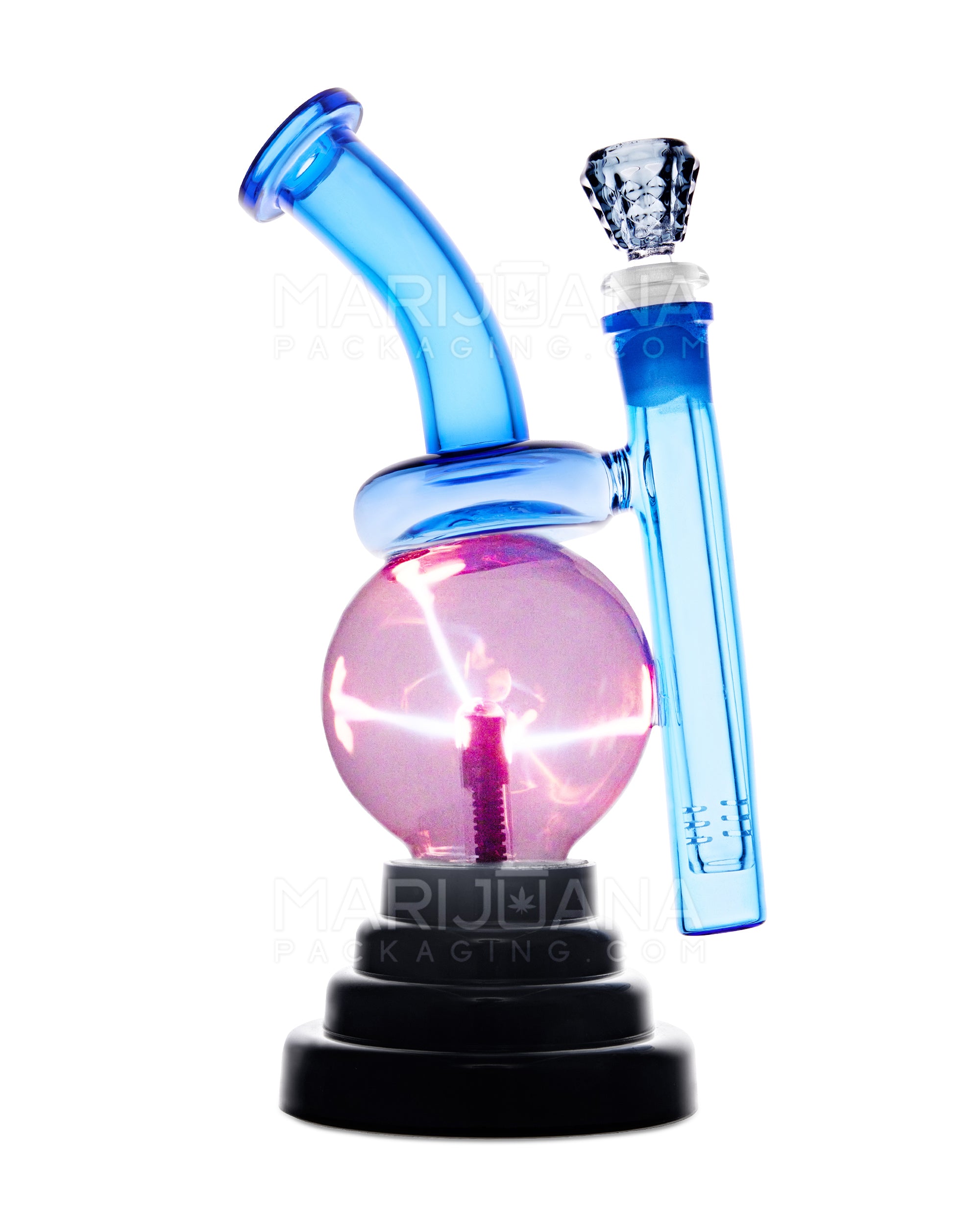 Bent Neck Plasma Globe Display Glass Water Pipe | 10in Tall - 14mm Bowl - Blue