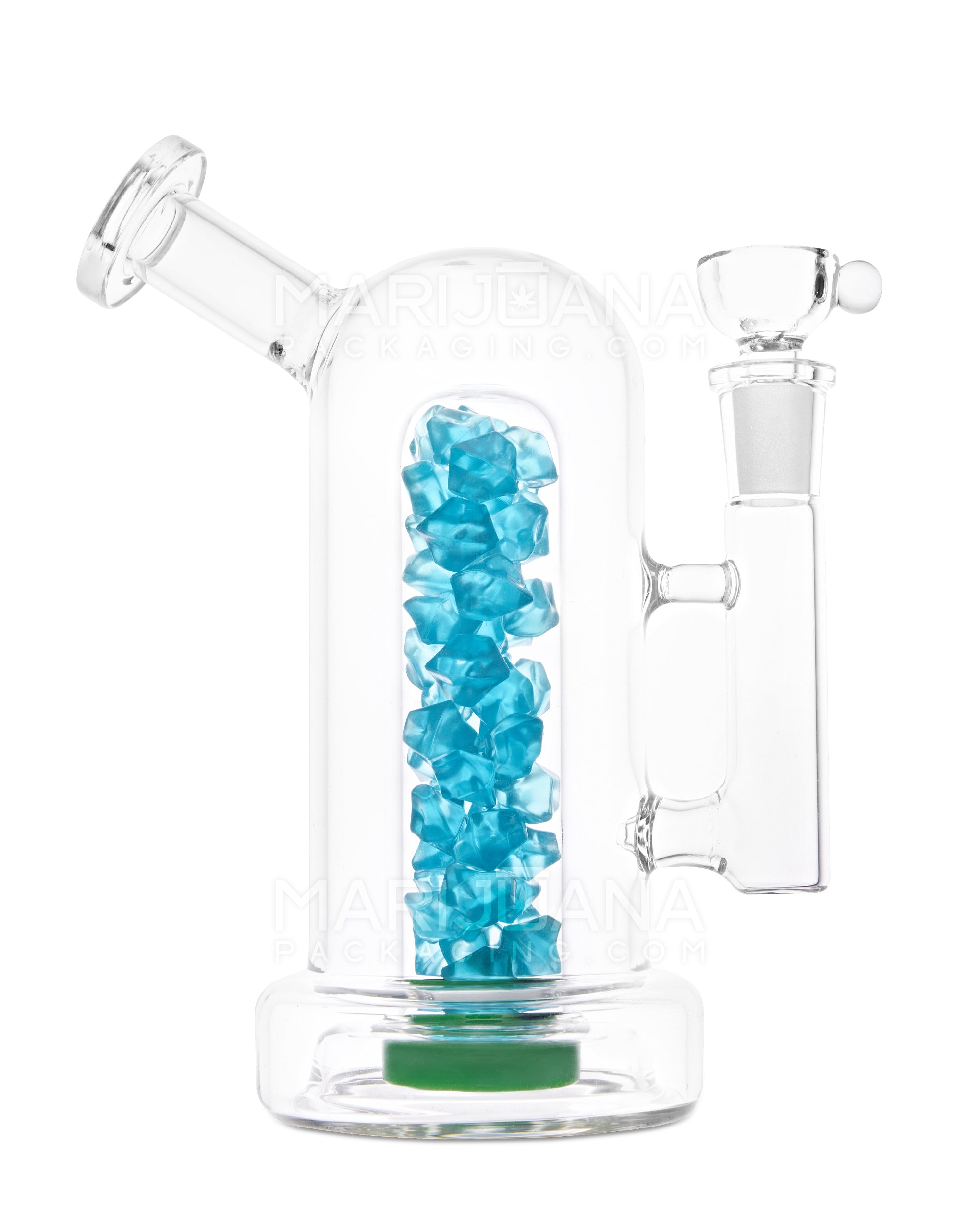 USA Glass | Crystal Blue Chamber Water Pipe w/ Thick Base | 6.5in Tall - 14mm Bowl - Clear