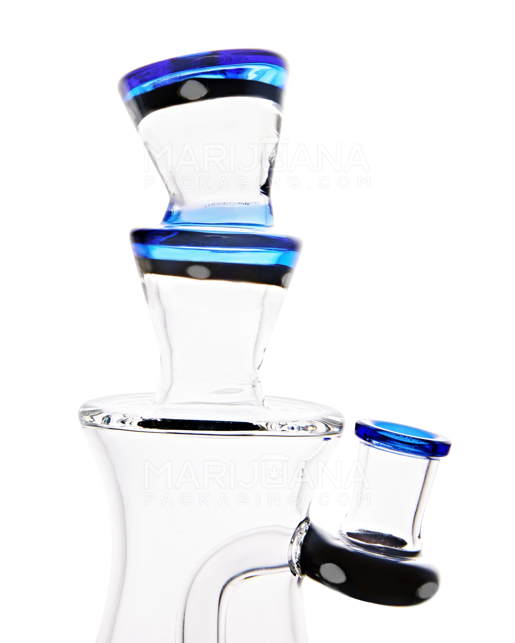 USA Glass | Angled Neck Showerhead Perc Kickback Hourglass Water Pipe w/ Indented Bowl | 7.5in Tall - 14mm Bowl - Blue