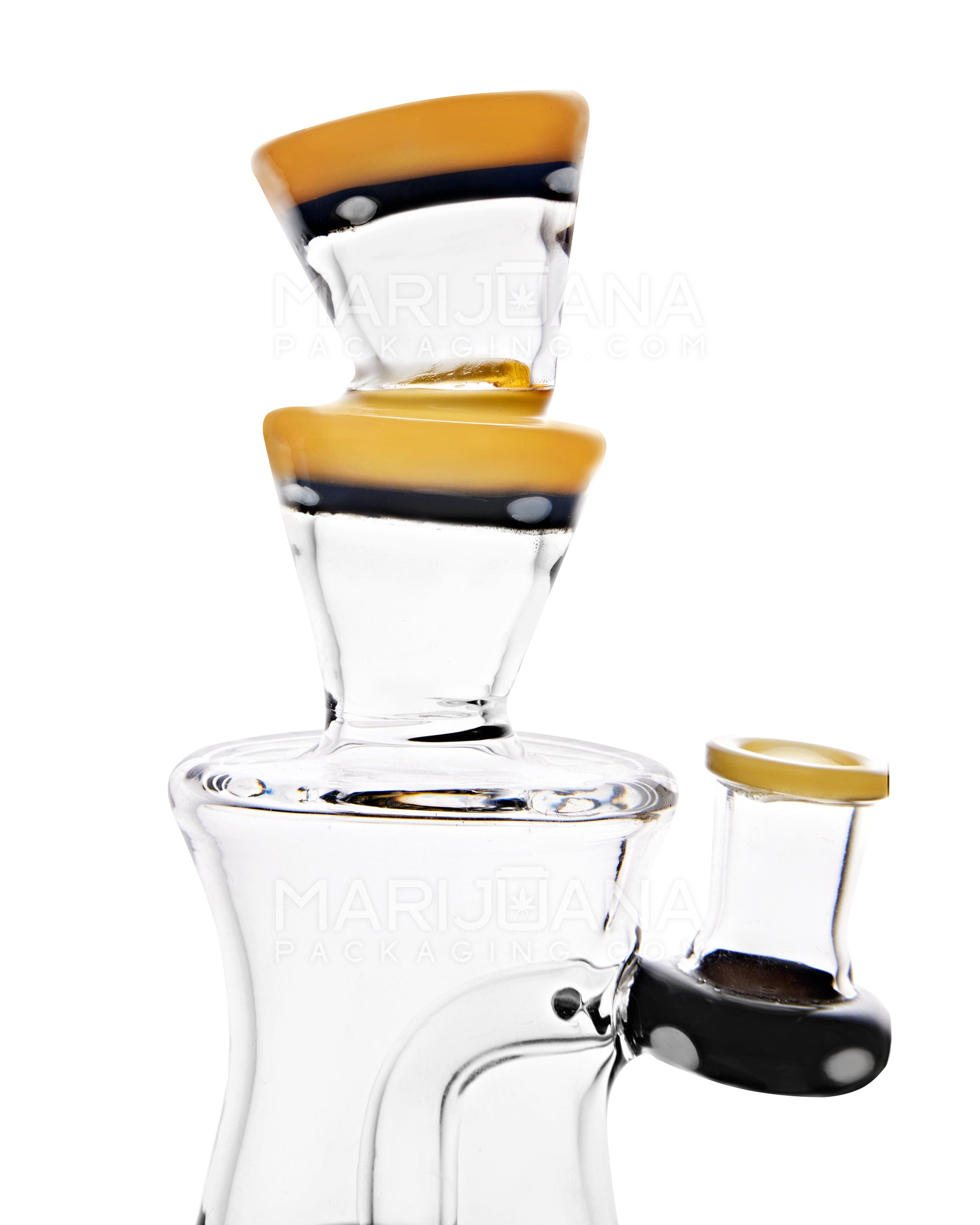 USA Glass | Angled Neck Showerhead Perc Kickback Hourglass Water Pipe w/ Indented Bowl | 7.5in Tall - 14mm Bowl - Yellow