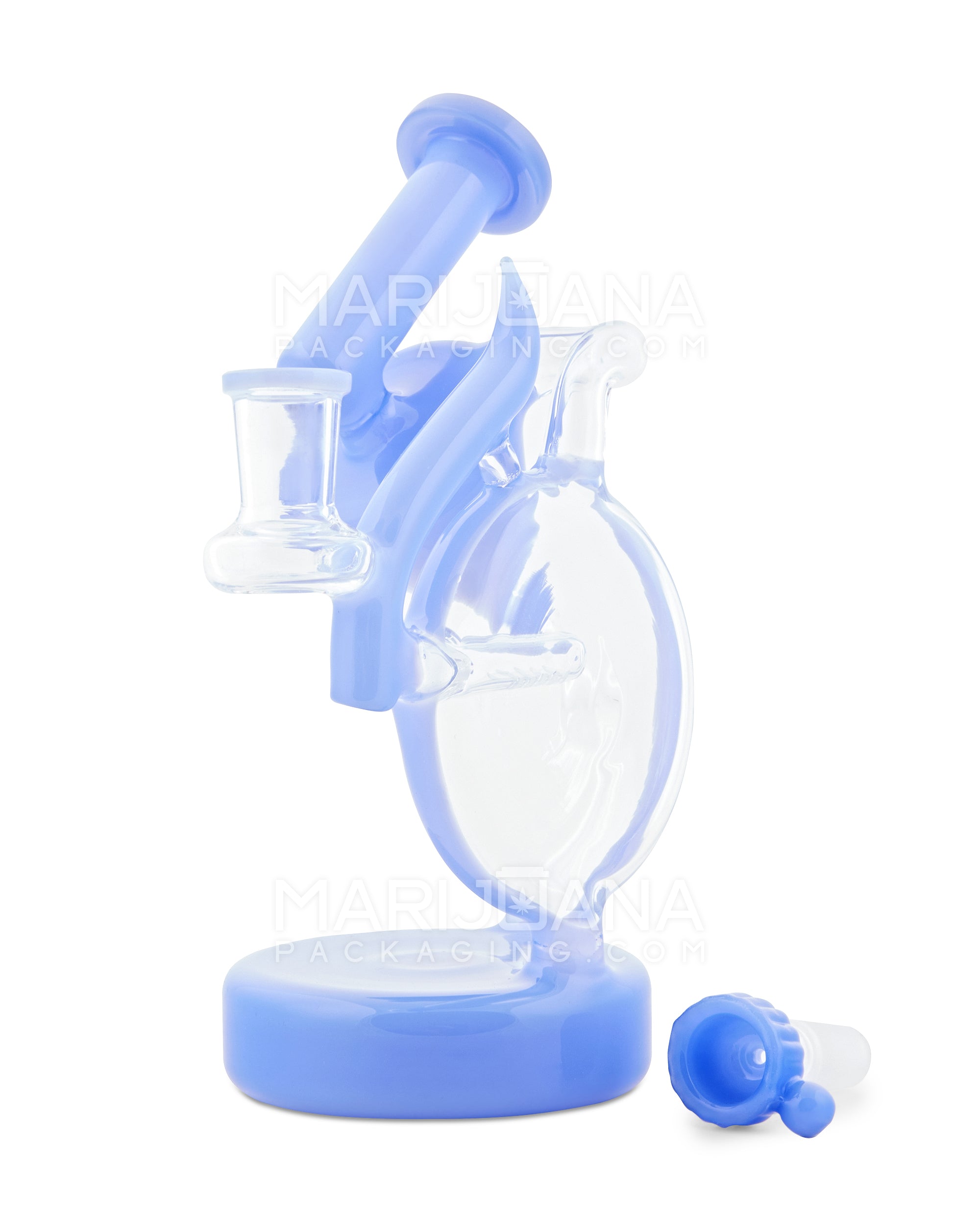 USA Glass | Angled Neck Inline Dual Chamber Recycler Water Pipe | 8in Tall - 14mm Bowl - Blue