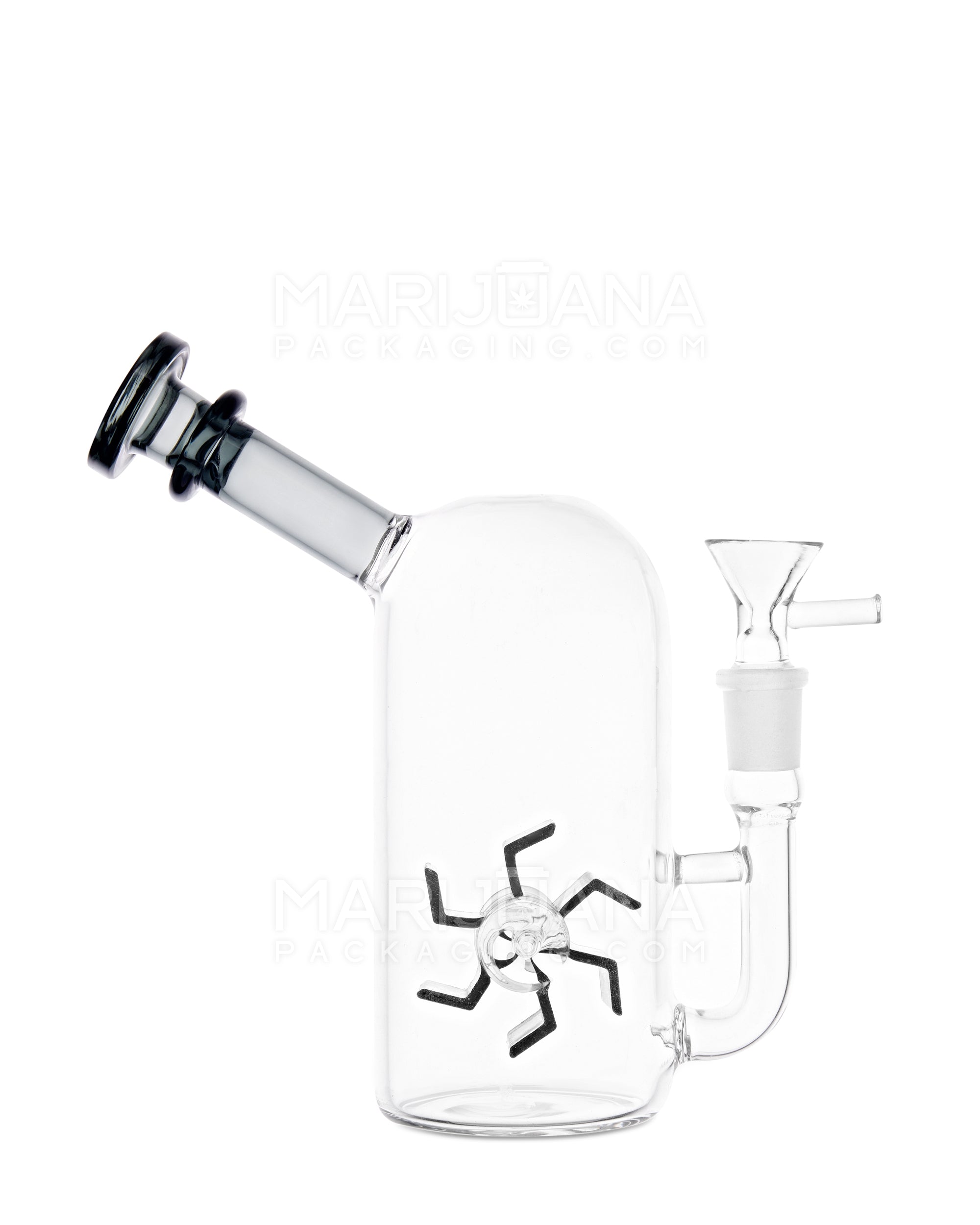 USA Glass | Bent Neck Windmill Perc Water Pipe | 7in Tall - 14mm Bowl - Grey