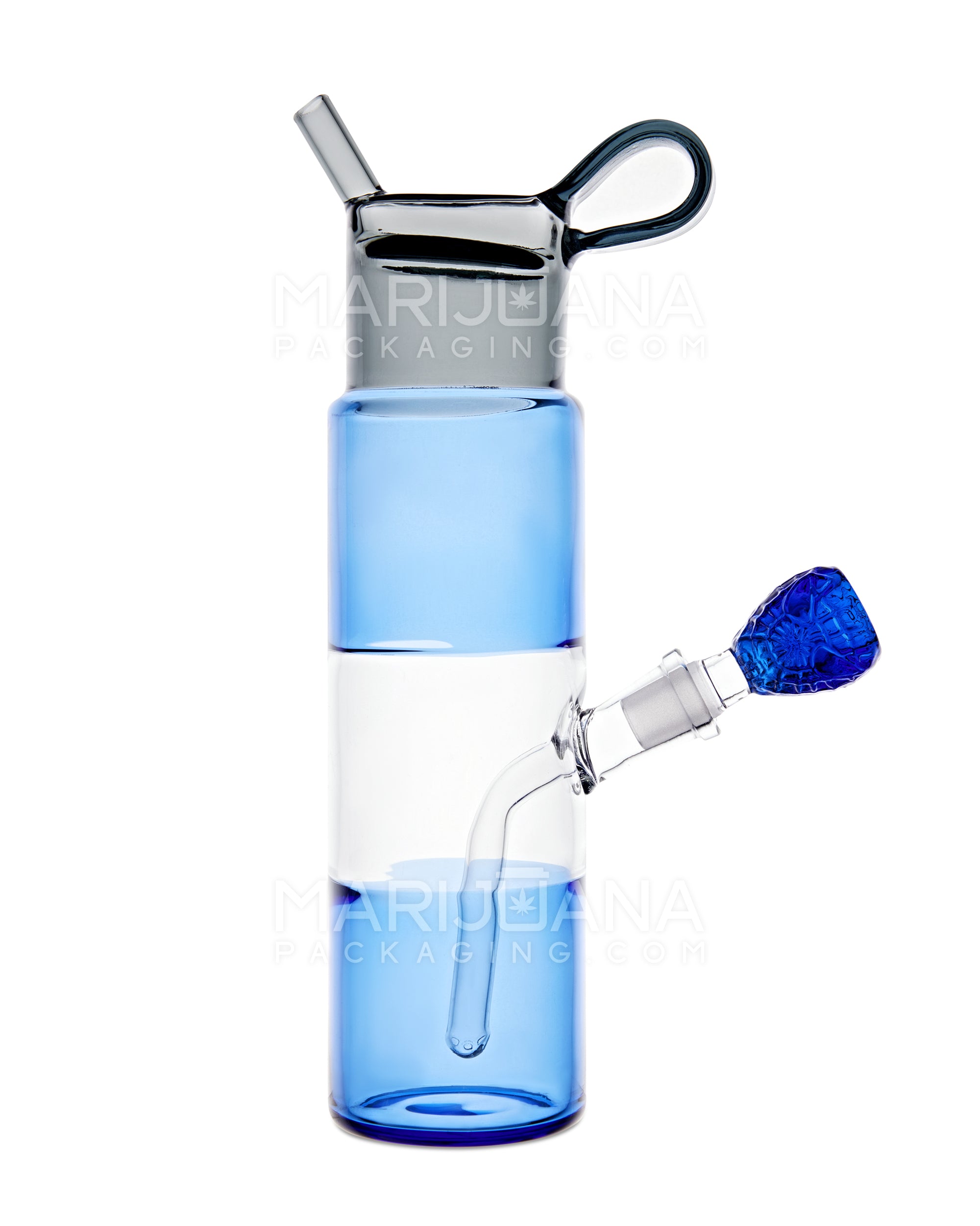 USA Glass | Water Bottle Flask Style Water Pipe | 9.5in Tall - 14mm Bowl - Blue