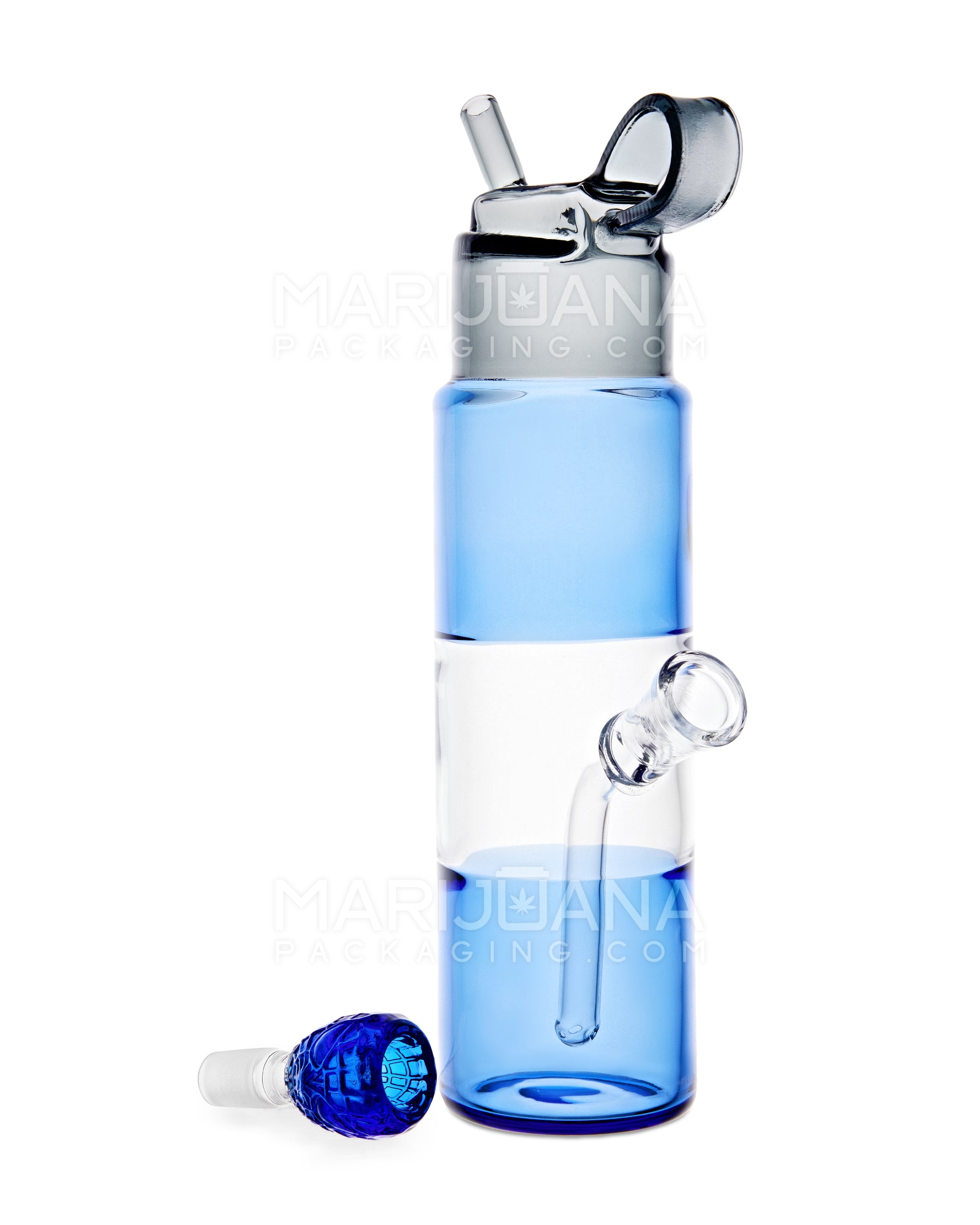 USA Glass | Water Bottle Flask Style Water Pipe | 9.5in Tall - 14mm Bowl - Blue