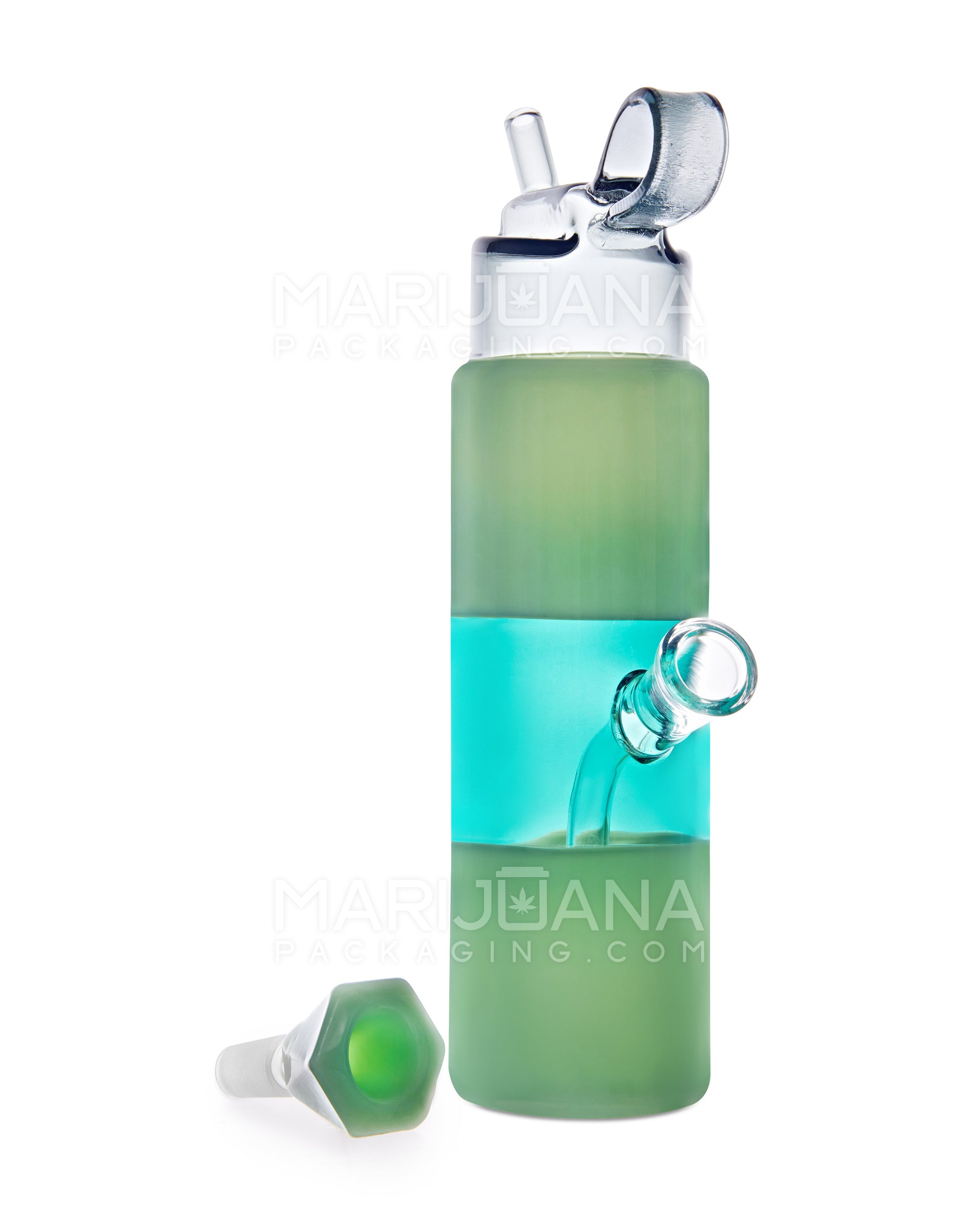 USA Glass | Water Bottle Flask Style Water Pipe | 9.5in Tall - 14mm Bowl - Green