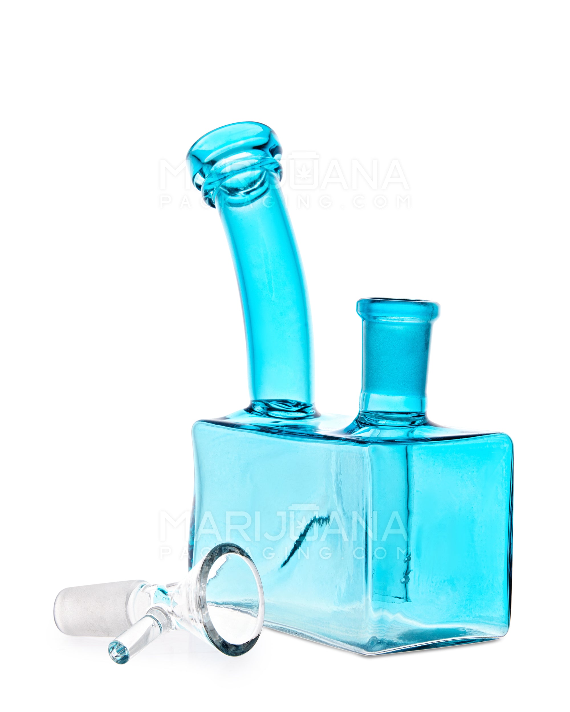 USA Glass | Bent Neck Locomotive Square Glass Water Pipe | 5.5in Tall - 14mm Bowl - Assorted
