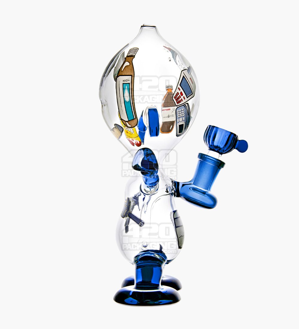 Dewdrop Boy Munny Style Glass Water Pipe W/ Decals | 8in Tall - 14mm Bowl - Blue - 2