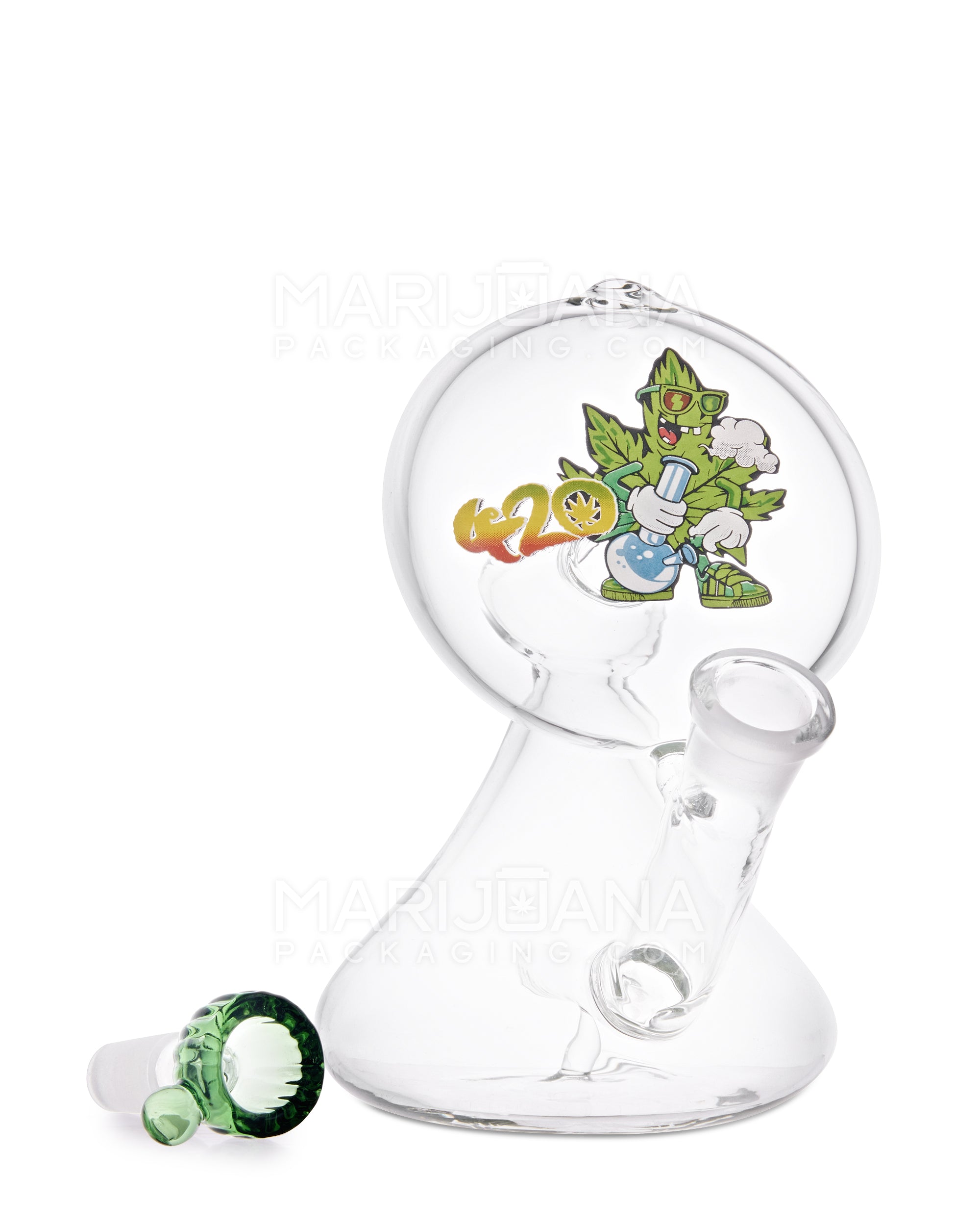 USA Glass | Angled Neck Laid Back Inline Decal Water Pipe | 6in Tall - 14mm Bowl - Clear