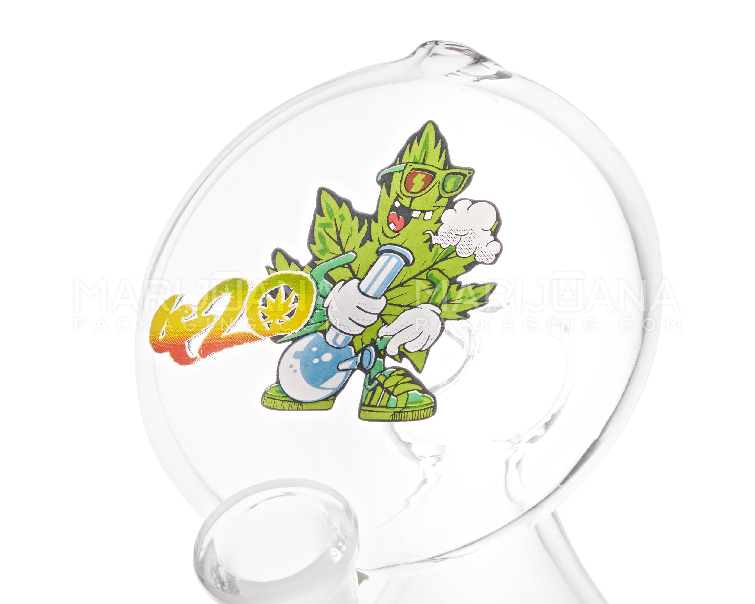 USA Glass | Angled Neck Laid Back Inline Decal Water Pipe | 6in Tall - 14mm Bowl - Clear