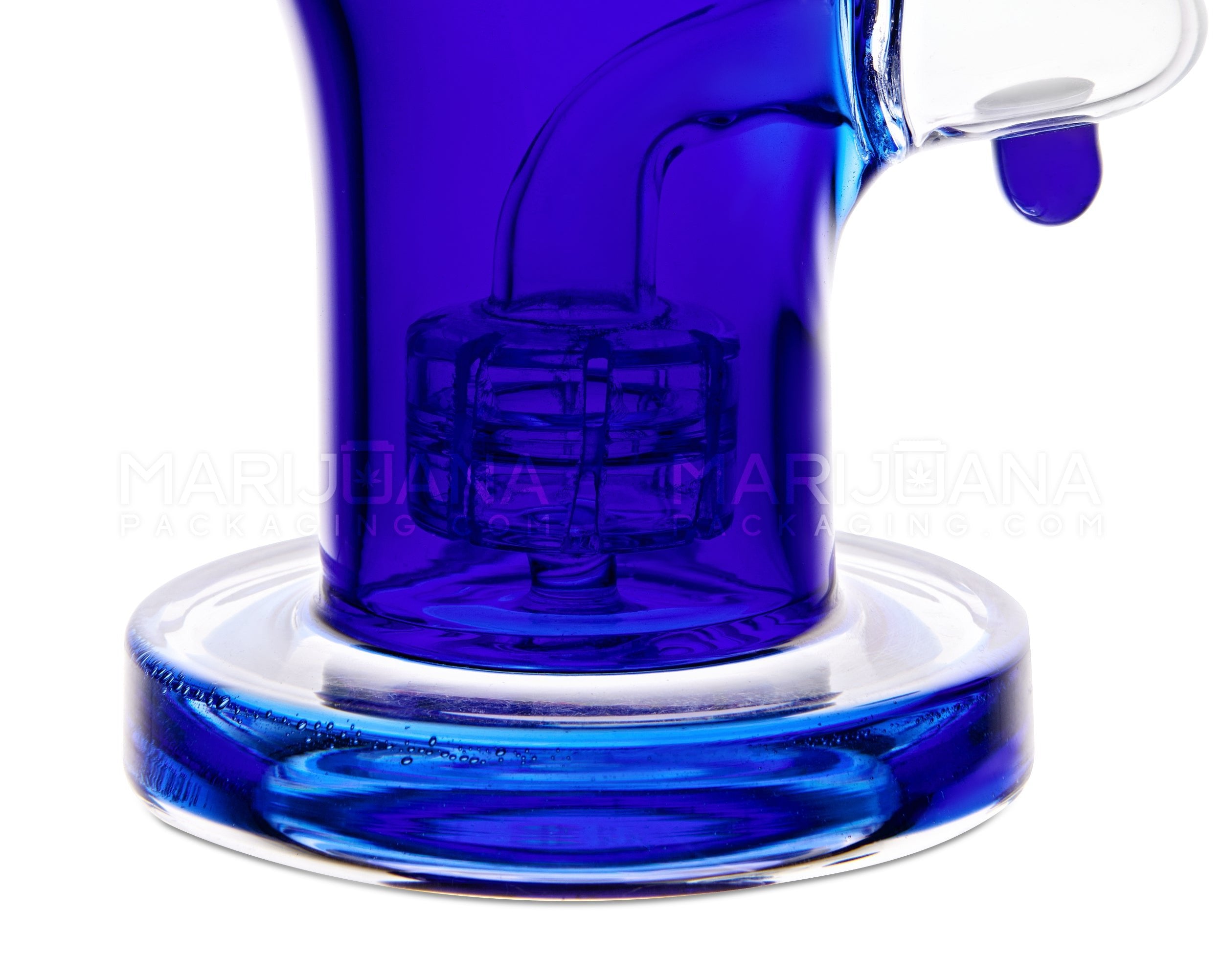 Bent Neck Ringed Triple Glass Water Pipe w/ Thick Base | 6.5in Tall - 14mm Bowl - Blue - 6