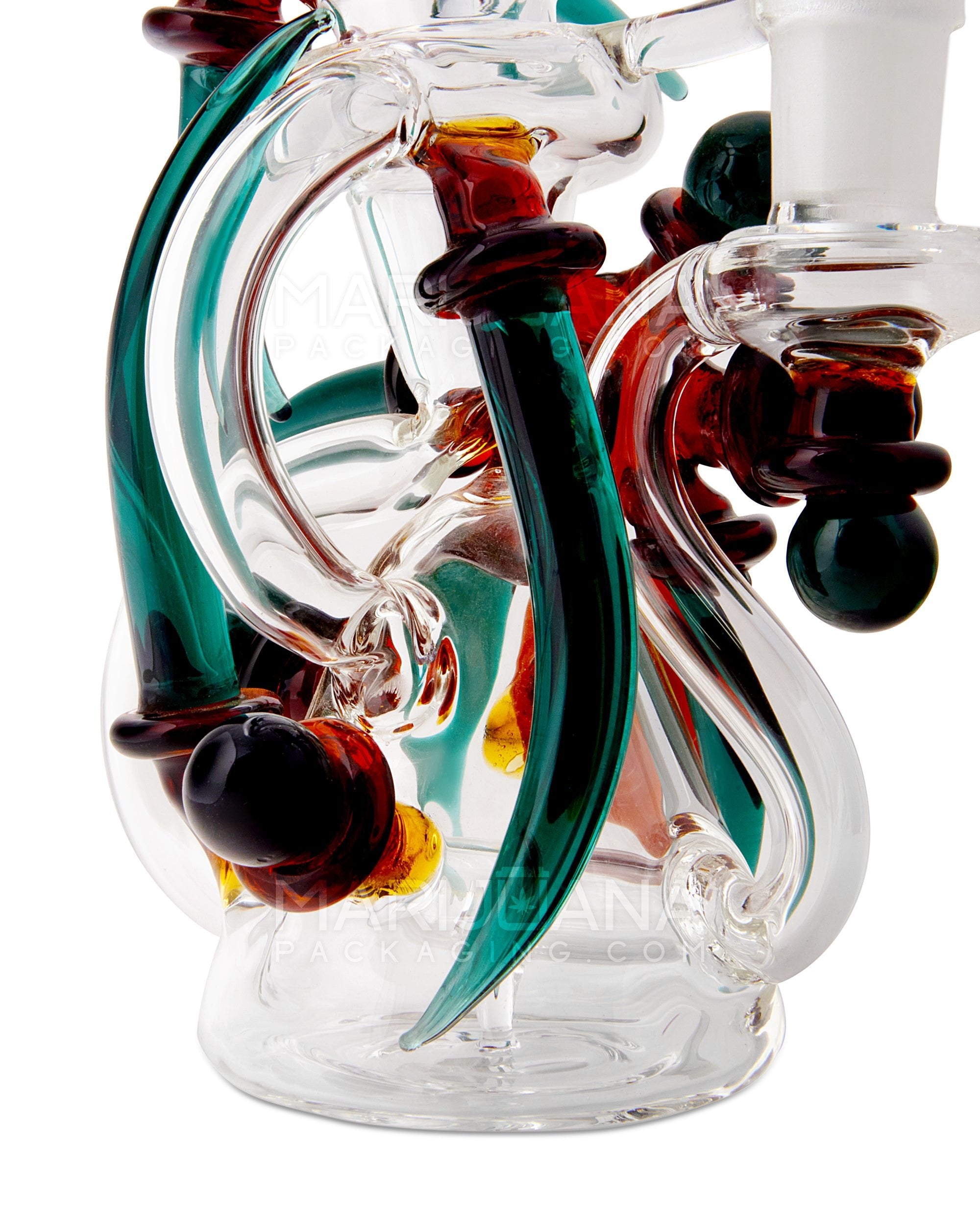 USA Glass | Bent Neck Claw Design Recycler Water Pipe | 7in Tall - 14mm Bowl - Teal Amber - 5
