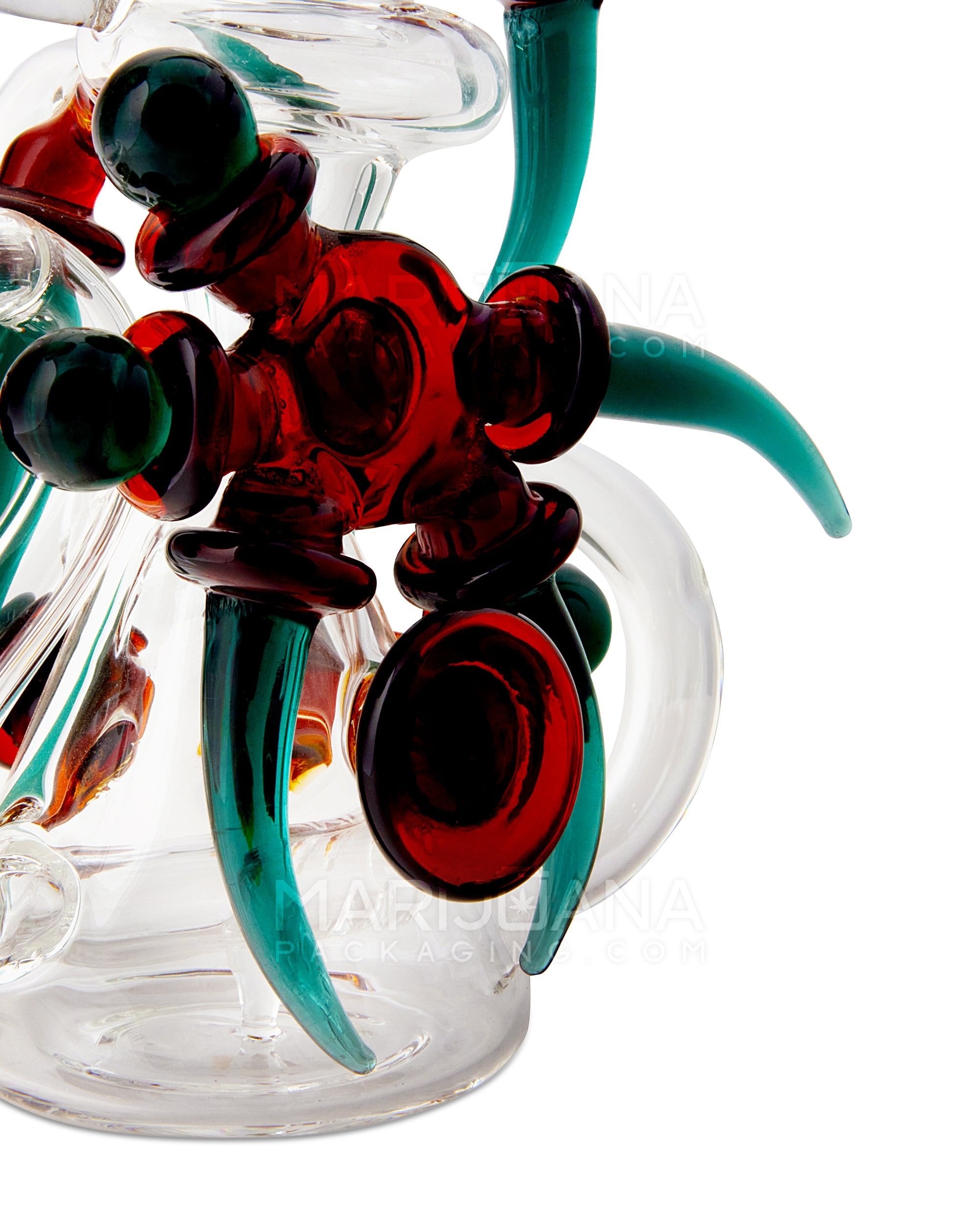 USA Glass | Bent Neck Claw Design Recycler Water Pipe | 7in Tall - 14mm Bowl - Teal Amber - 6