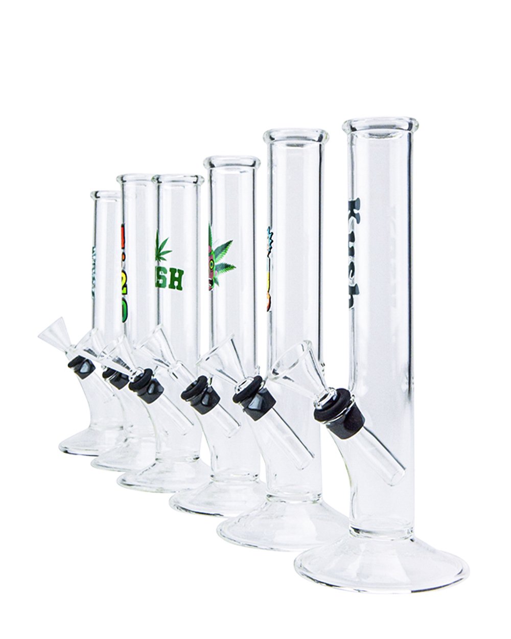 Straight Decal Glass Water Pipe | 7in Tall - Grommet Bowl - Clear - 12