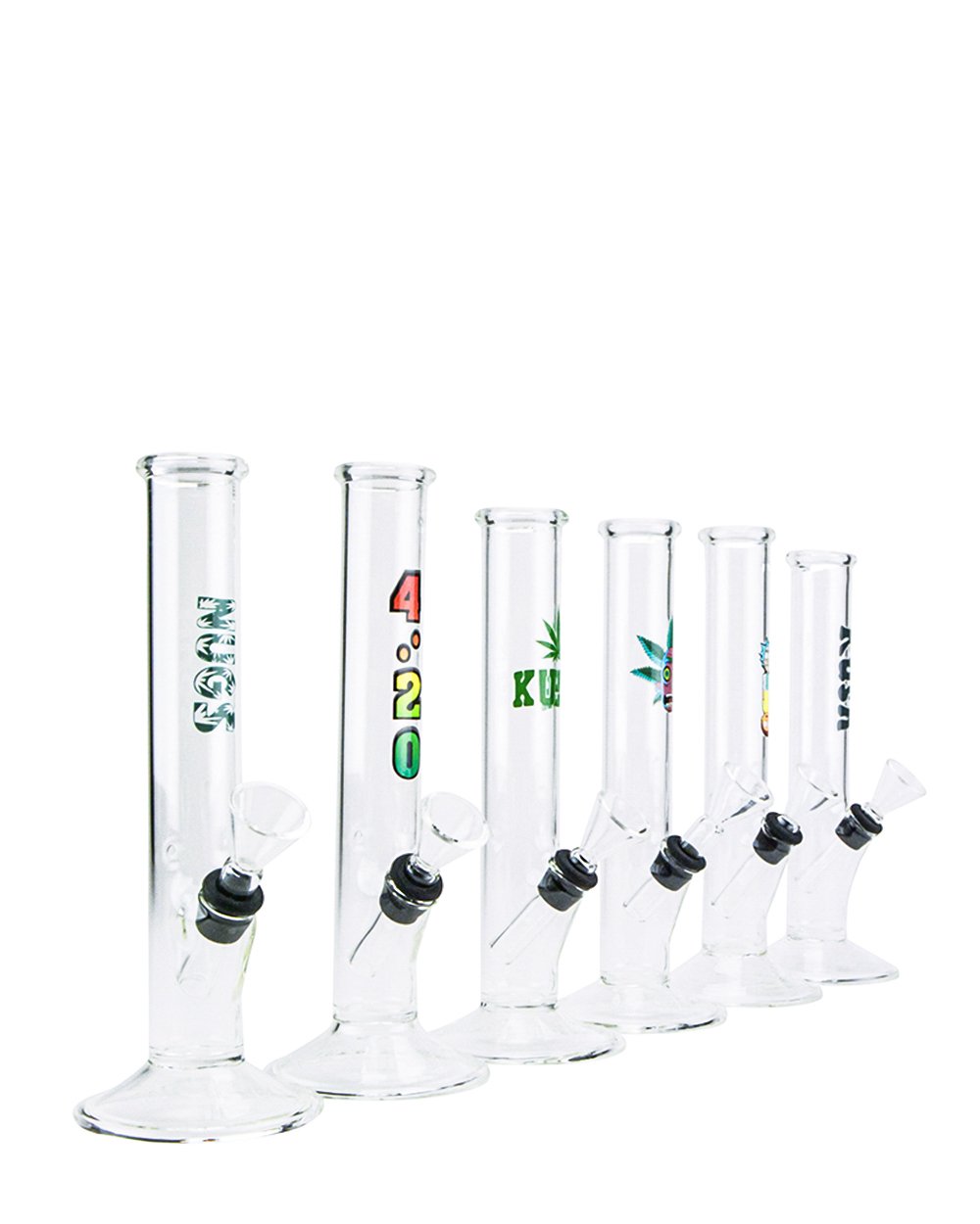 Straight Decal Glass Water Pipe | 7in Tall - Grommet Bowl - Clear - 13