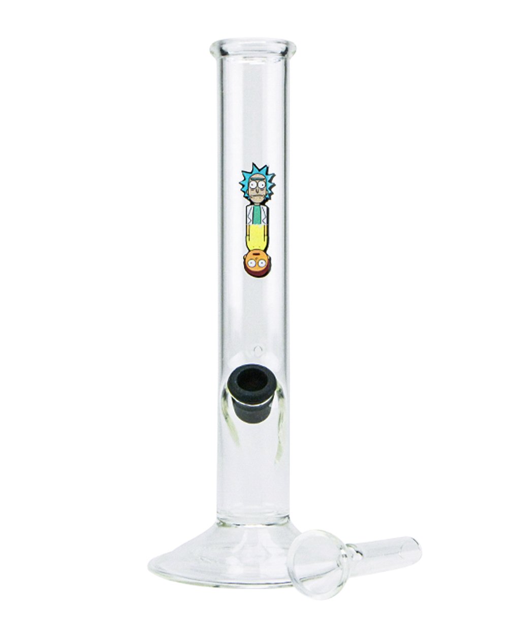 Straight Decal Glass Water Pipe | 7in Tall - Grommet Bowl - Clear - 2