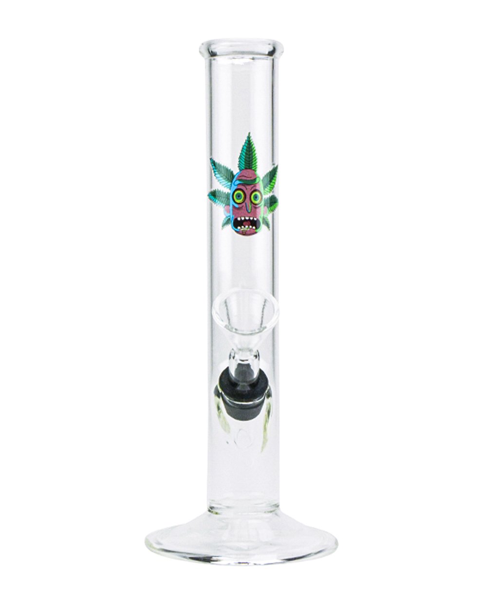 Straight Decal Glass Water Pipe | 7in Tall - Grommet Bowl - Clear - 6