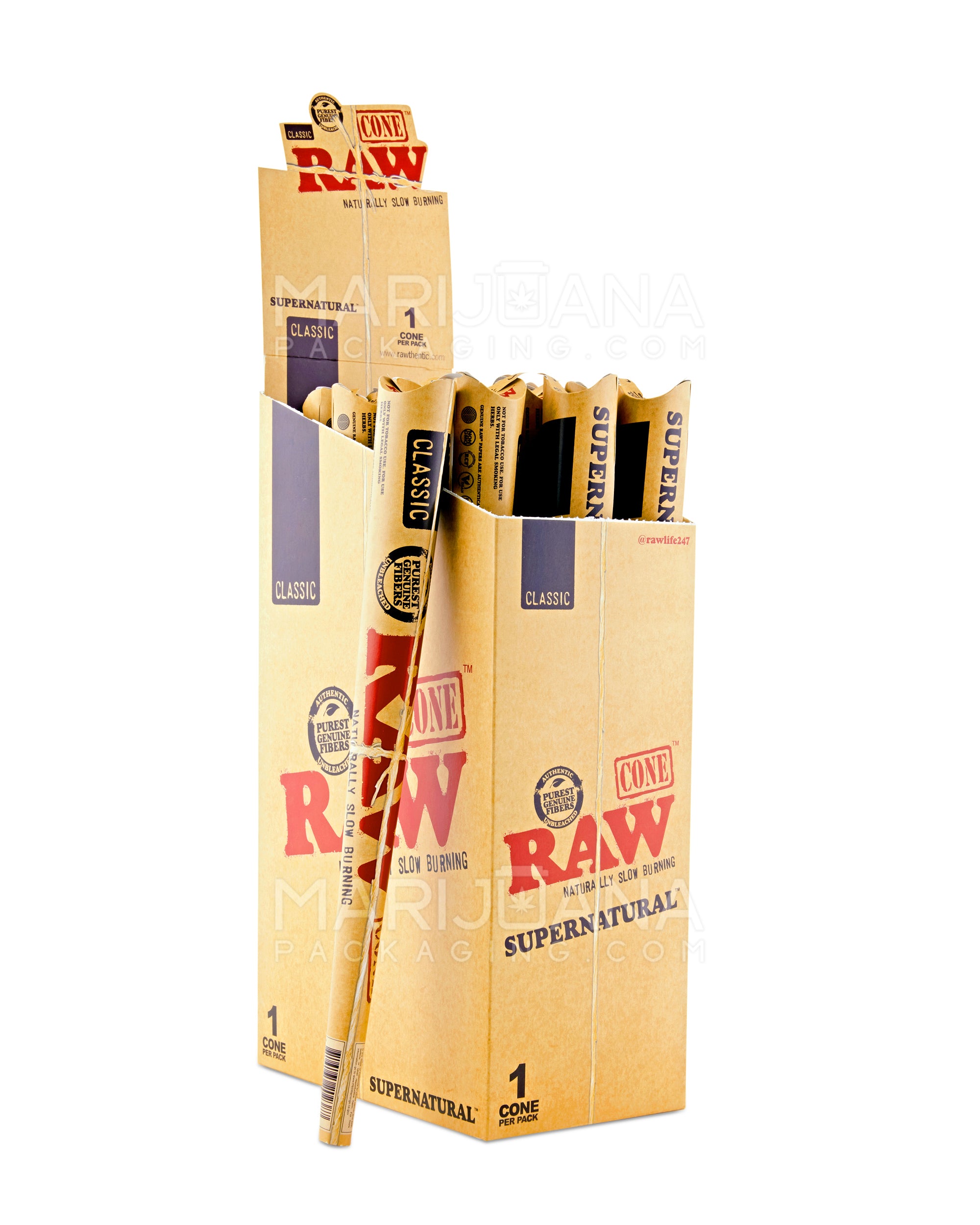 RAW | 'Retail Display' Supernatural Pre-Rolled Cones | 280mm - Unbleached Paper - 15 Count
