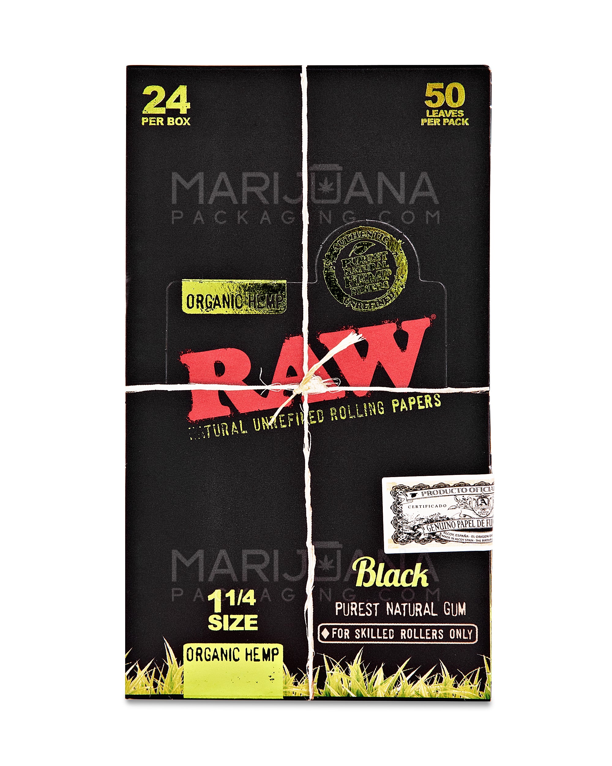 RAW | 'Retail Display' 1 1/4 Size Black Organic Hemp Rolling Papers | 84mm - Classic - 24 Count - 2