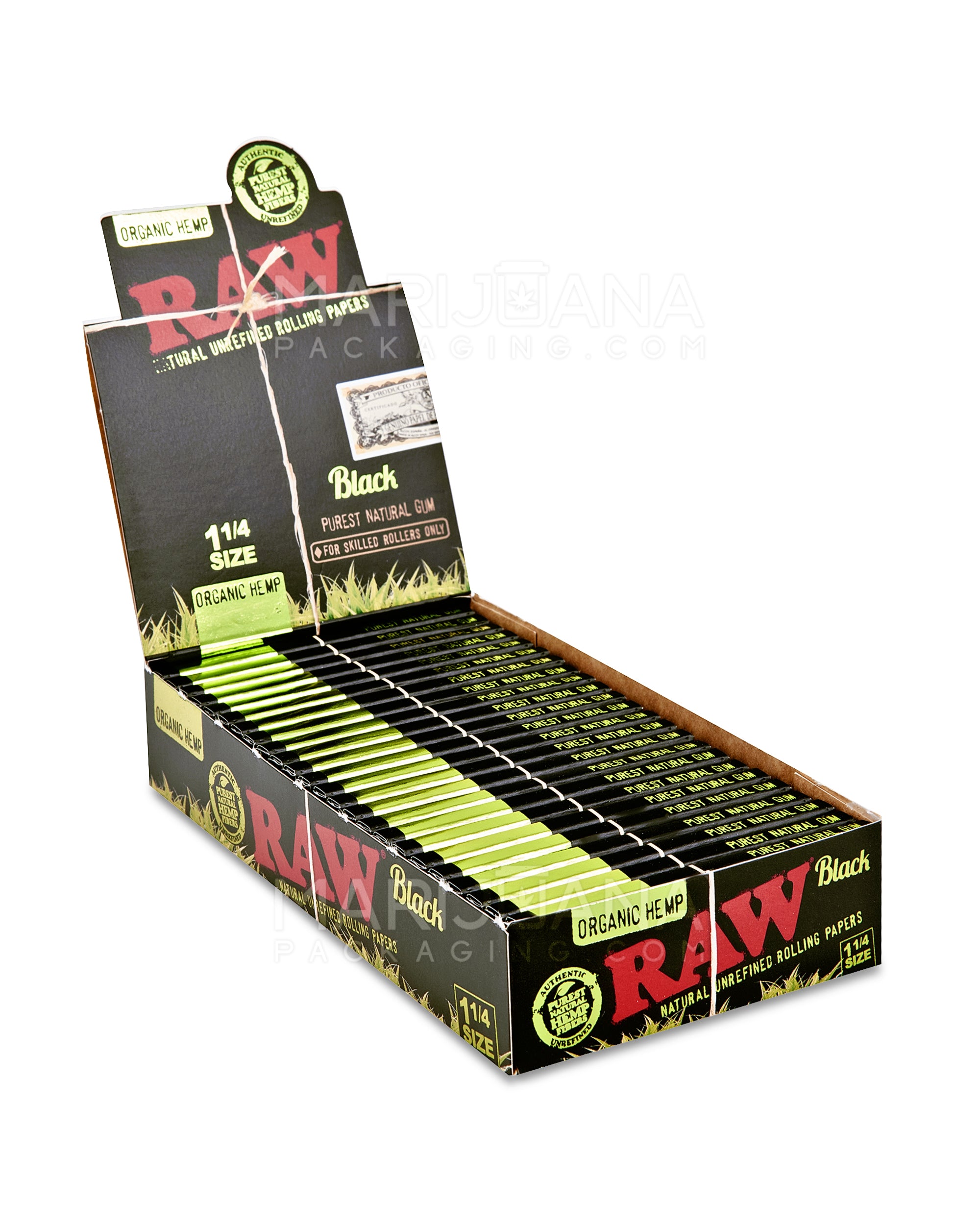 RAW | 'Retail Display' 1 1/4 Size Black Organic Hemp Rolling Papers | 84mm - Classic - 24 Count - 1
