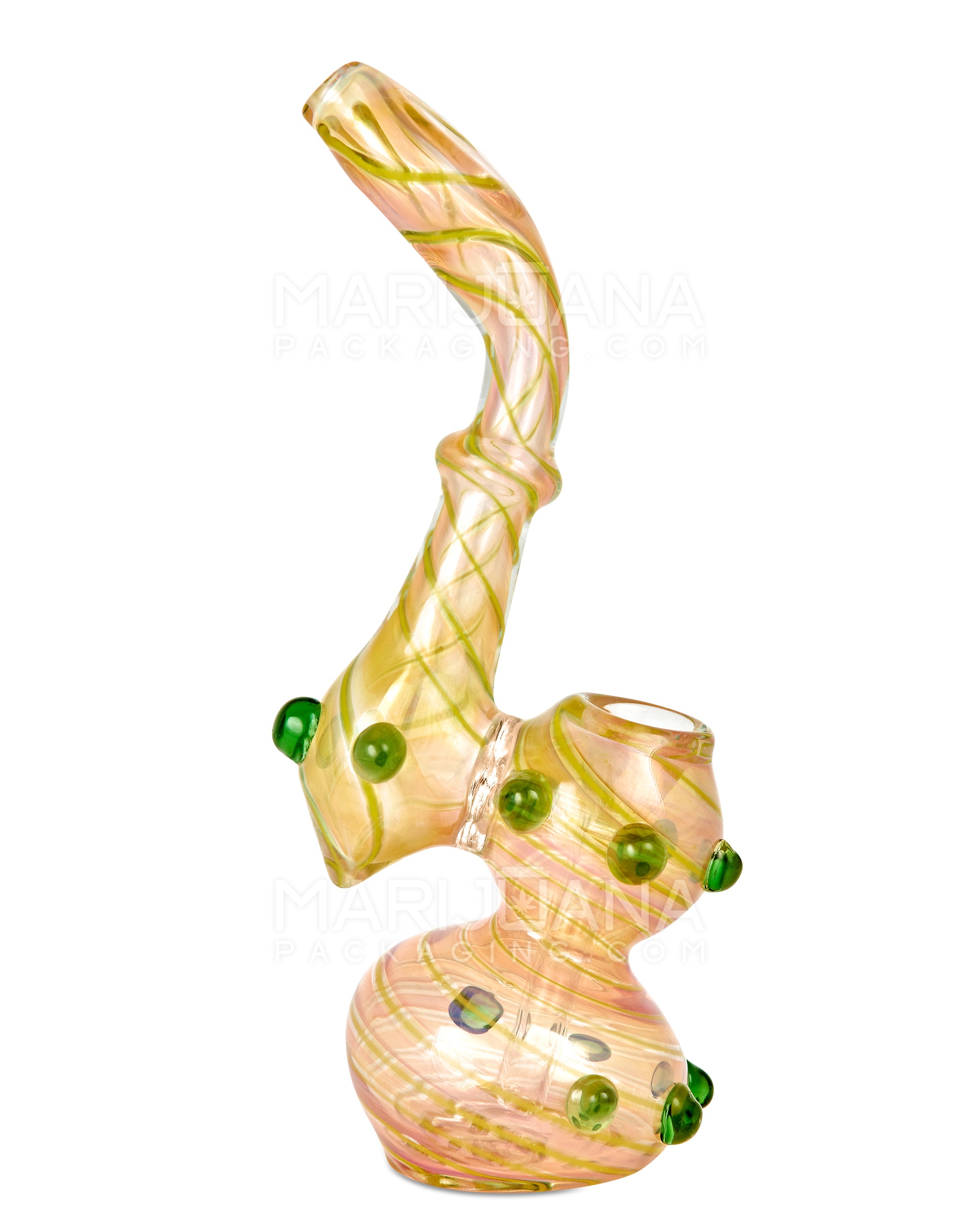 Spiral & Mixed Fumed Ringed Bubbler w/ Multi Knockers | 7in Tall - Glass - Rose Gold - 1