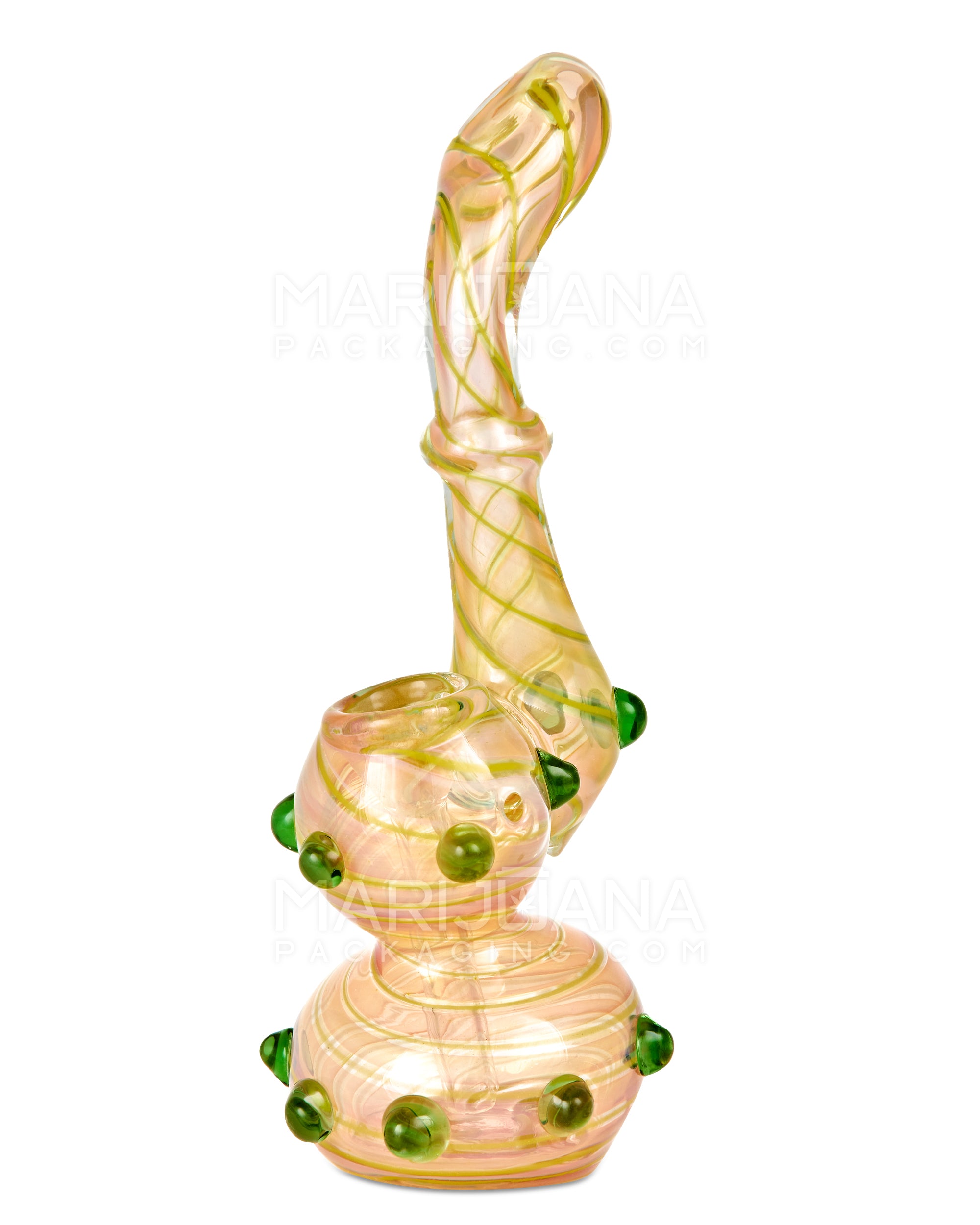 Spiral & Mixed Fumed Ringed Bubbler w/ Multi Knockers | 7in Tall - Glass - Rose Gold - 2
