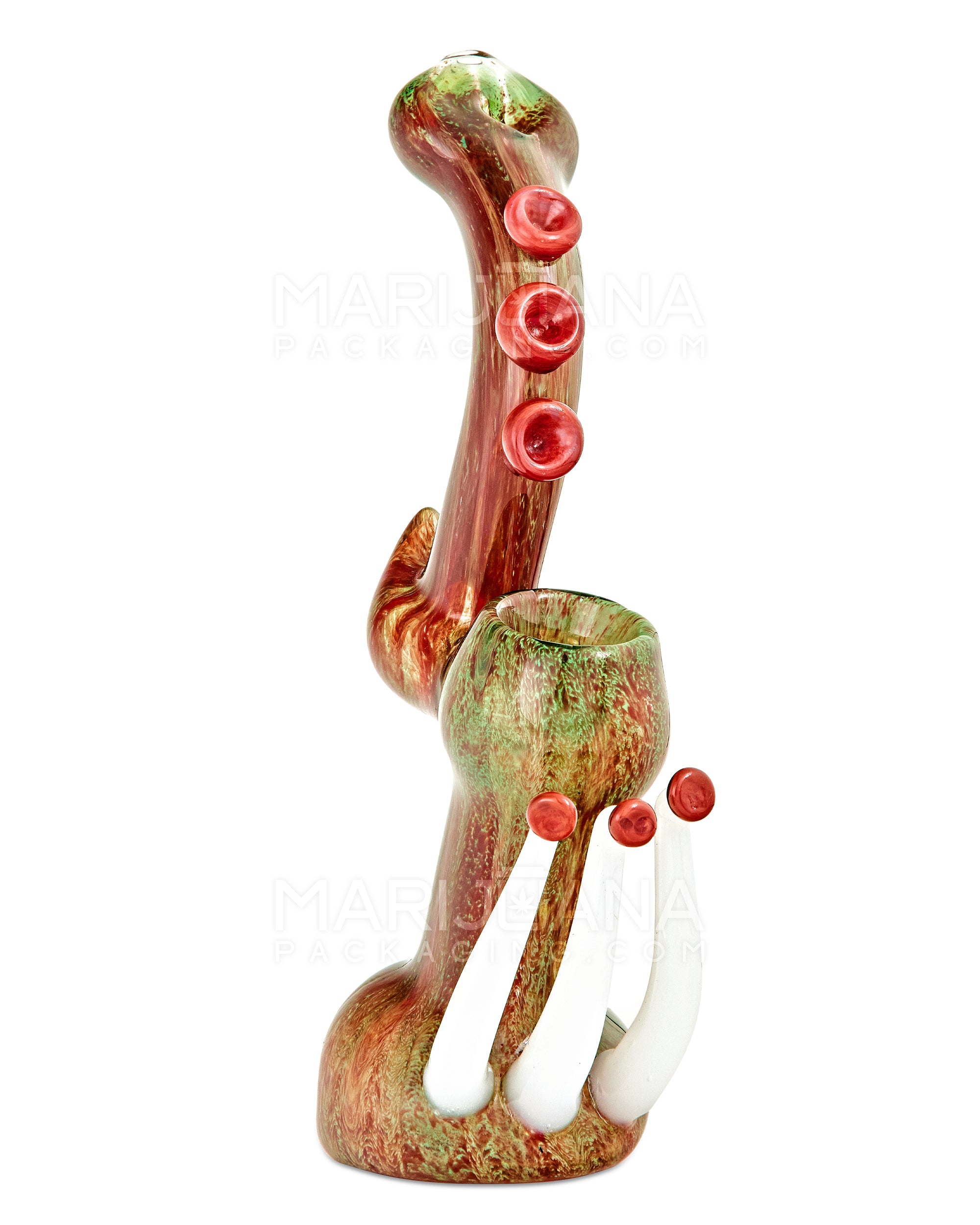 Heady | Donut Mouth Color Pull Kraken Bubbler w/ Triple Tentacles | 9in Tall - Glass - Red & Green - 1