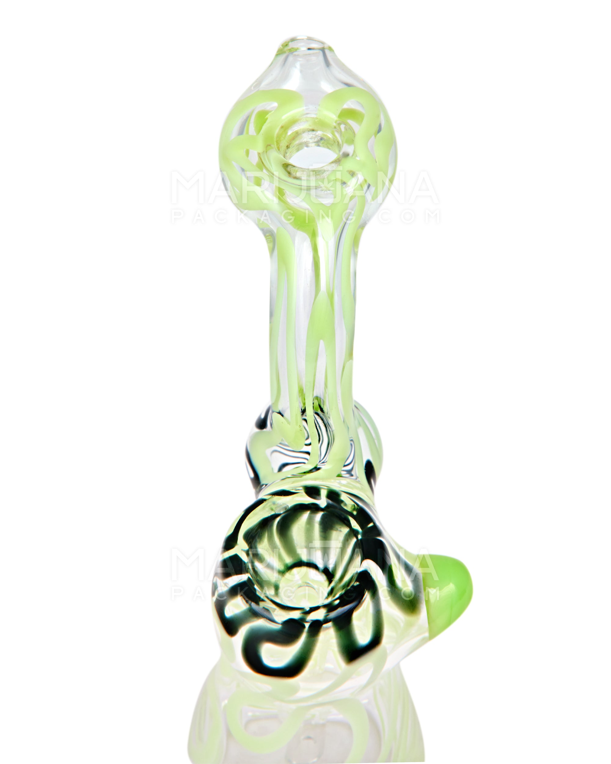 Donut Mouth Swirl Bubbler w/ Knocker | 6in Tall - Glass - Green - 2