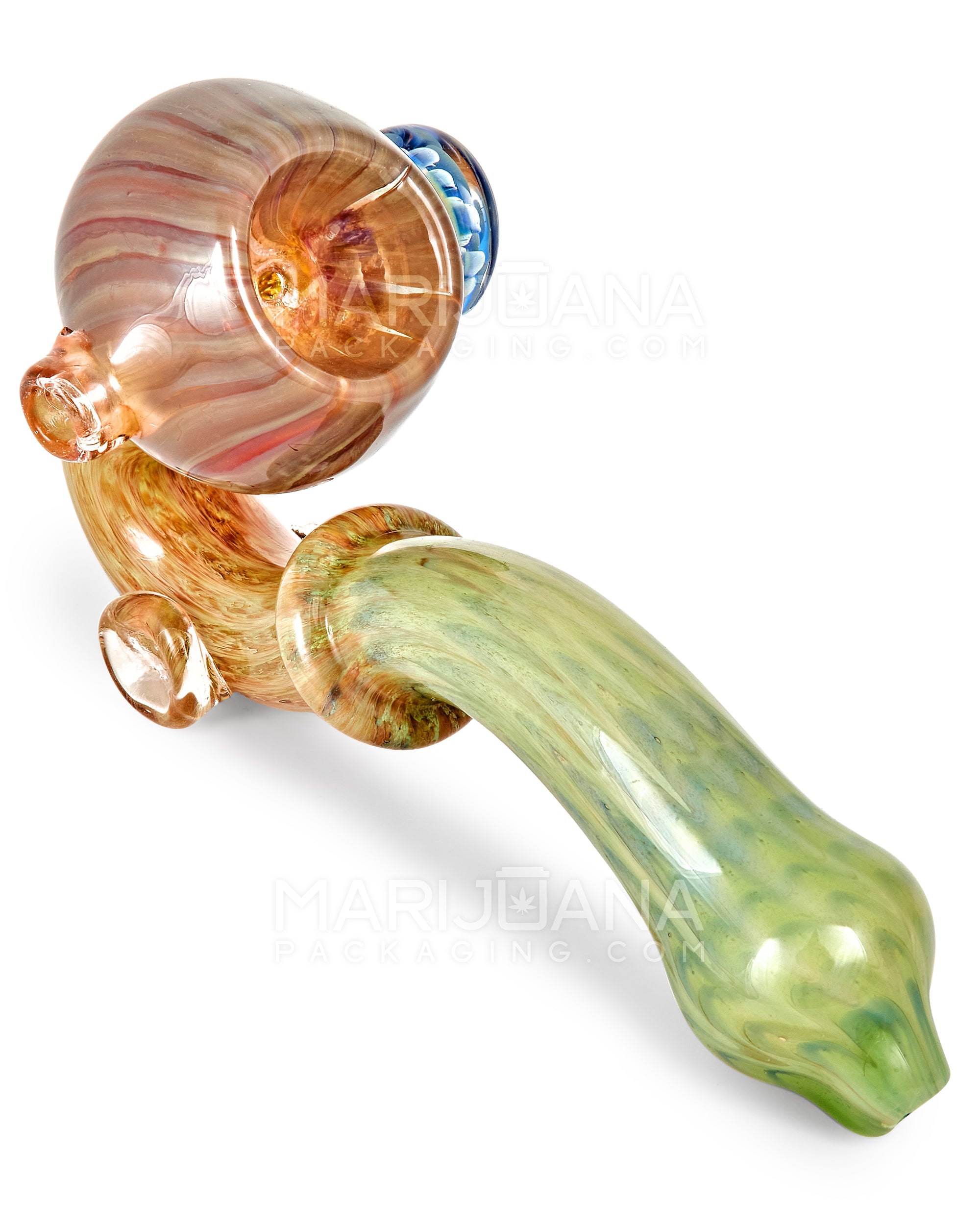 Color Pull Ringed Sherlock Hand Pipe w/ Implosion Flower Marble | 5.5in Long - Glass - Assorted - 2
