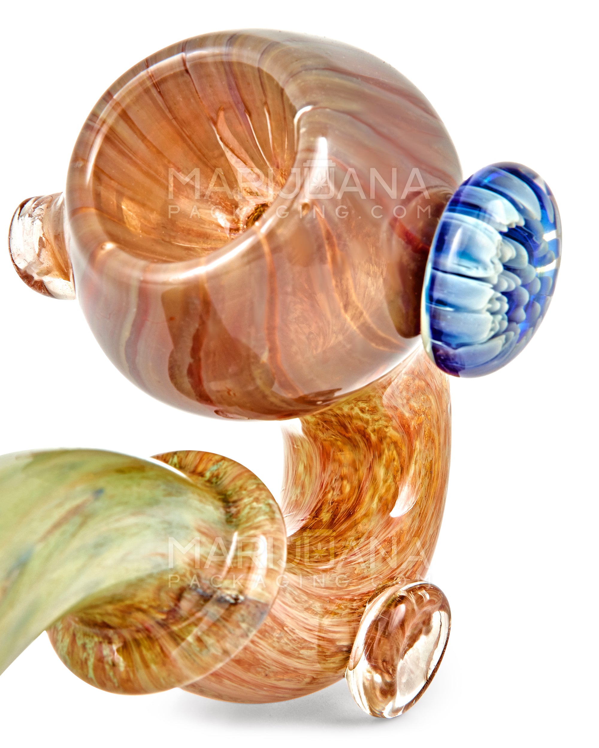 Color Pull Ringed Sherlock Hand Pipe w/ Implosion Flower Marble | 5.5in Long - Glass - Assorted - 4
