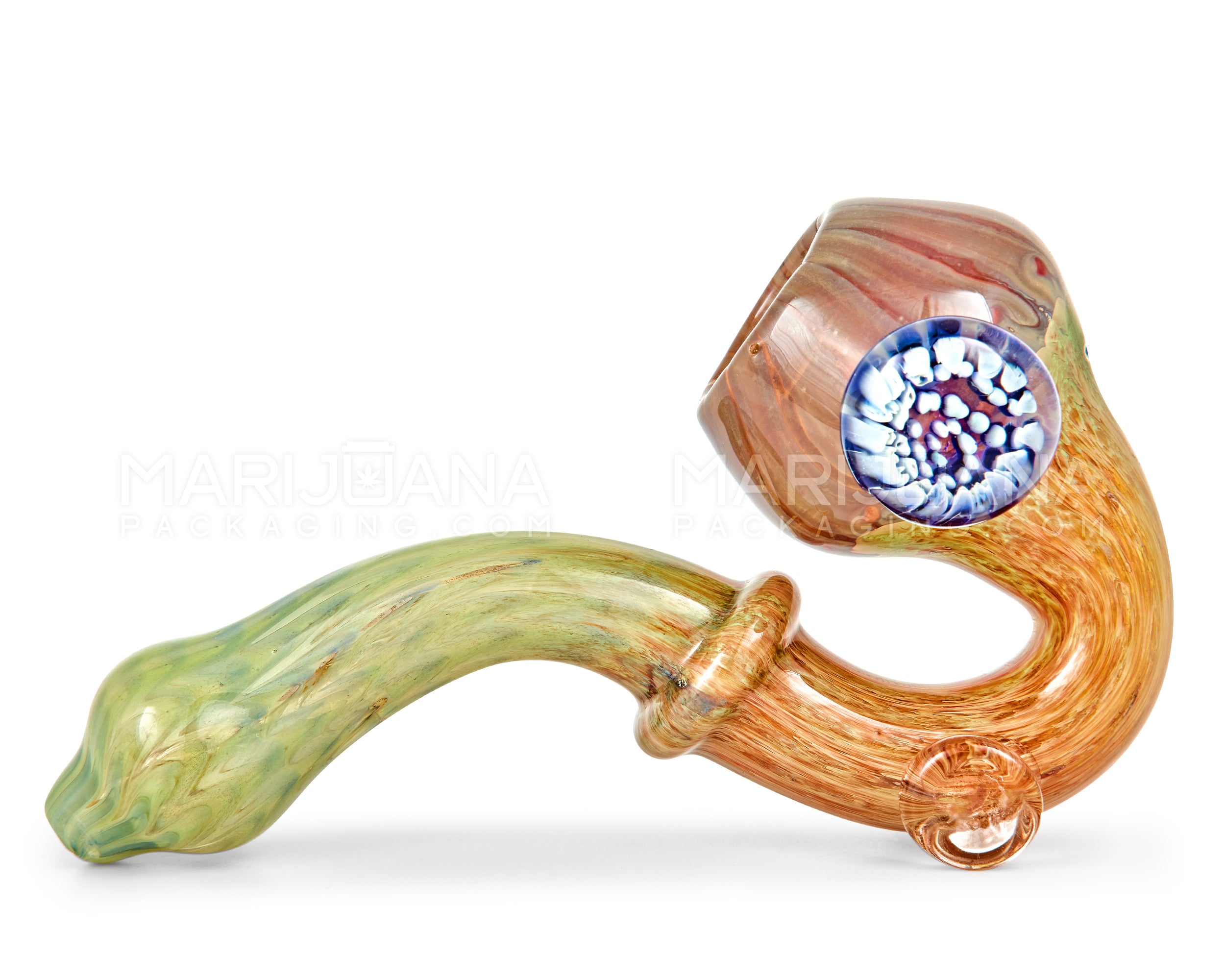 Color Pull Ringed Sherlock Hand Pipe w/ Implosion Flower Marble | 5.5in Long - Glass - Assorted - 5