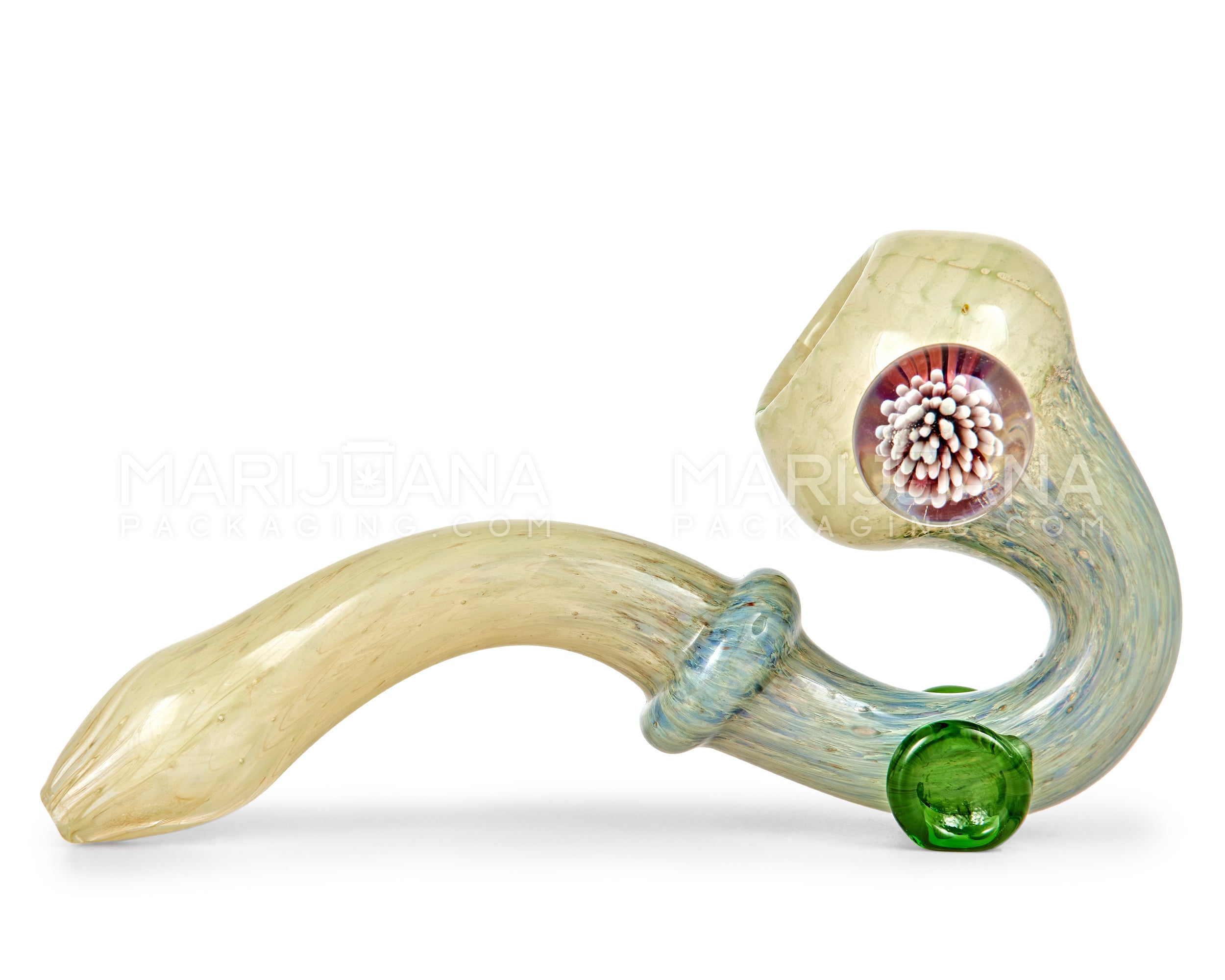 Color Pull Ringed Sherlock Hand Pipe w/ Implosion Flower Marble | 5.5in Long - Glass - Assorted - 6