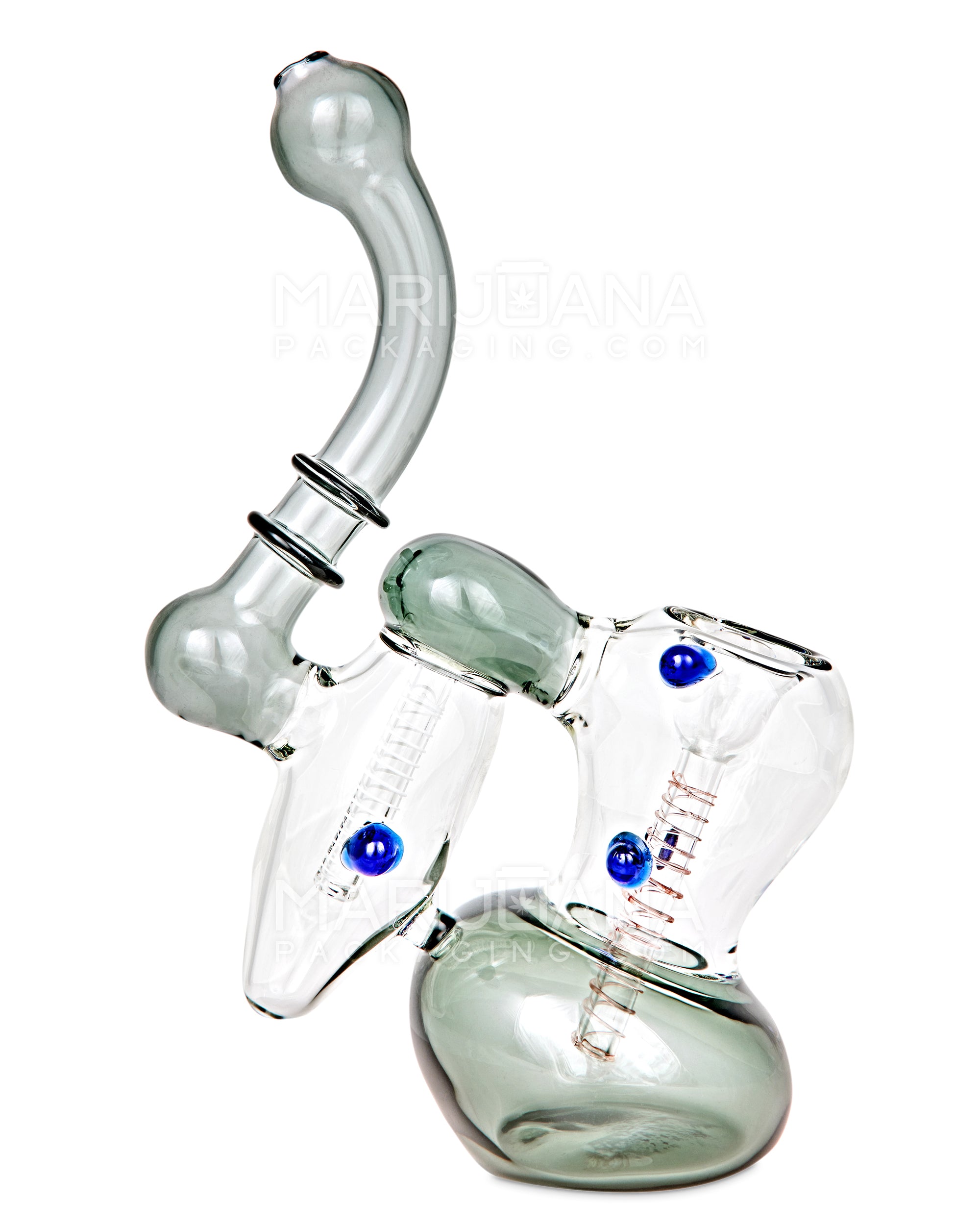 Ringed Double Chamber Bubbler w/ Multi Knockers | 7.5in Tall - Glass - Smoke - 1