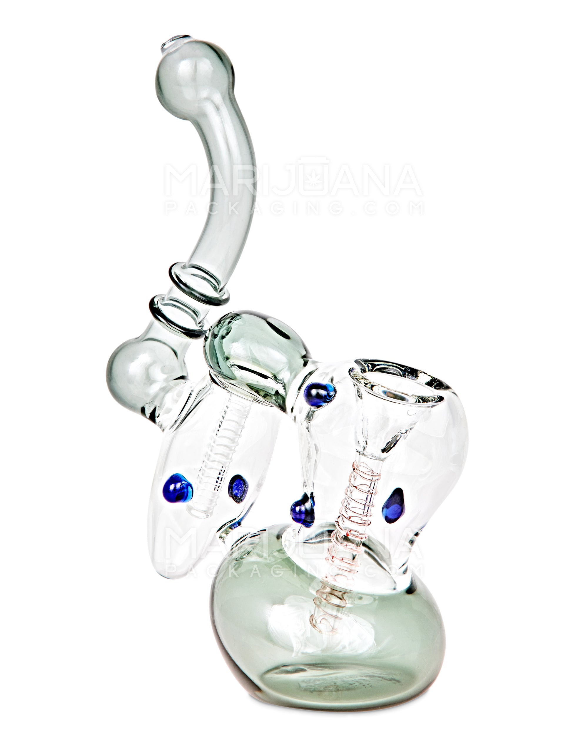 Ringed Double Chamber Bubbler w/ Multi Knockers | 7.5in Tall - Glass - Smoke - 7