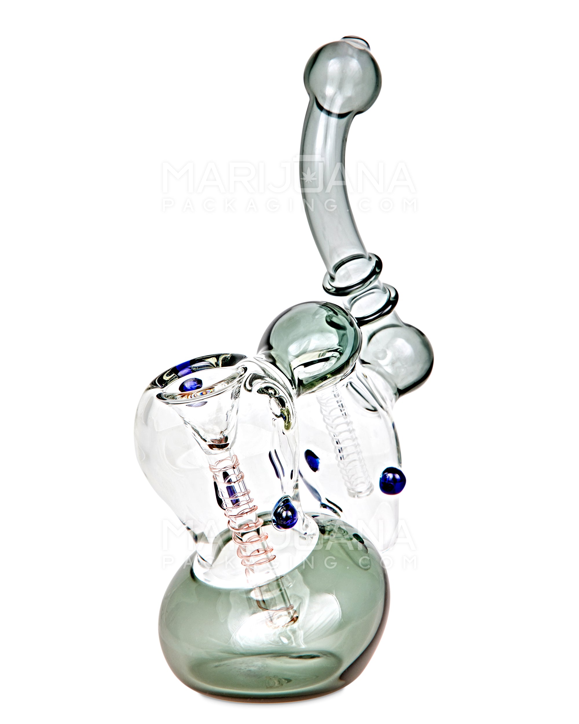 Ringed Double Chamber Bubbler w/ Multi Knockers | 7.5in Tall - Glass - Smoke - 2
