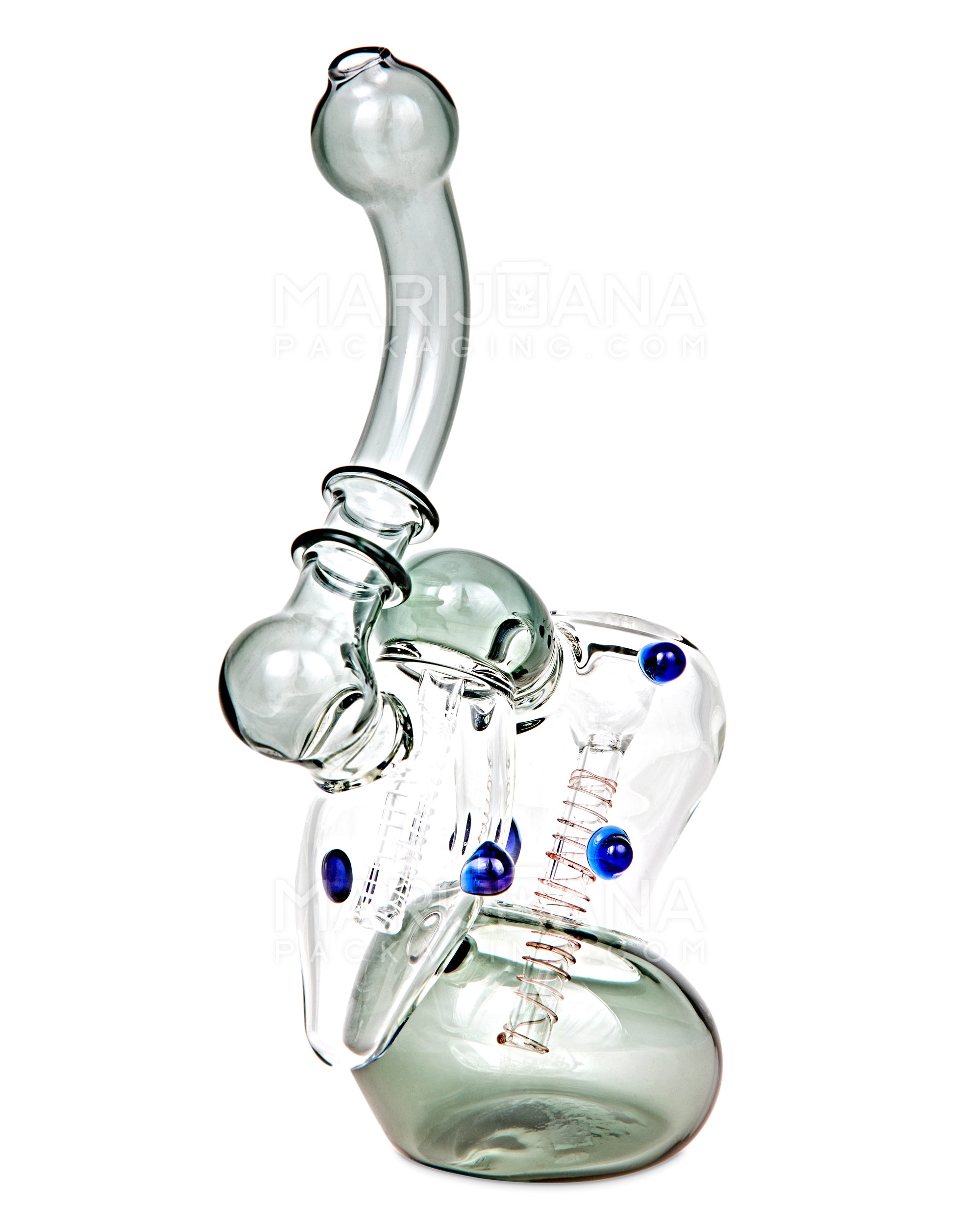 Ringed Double Chamber Bubbler w/ Multi Knockers | 7.5in Tall - Glass - Smoke - 6