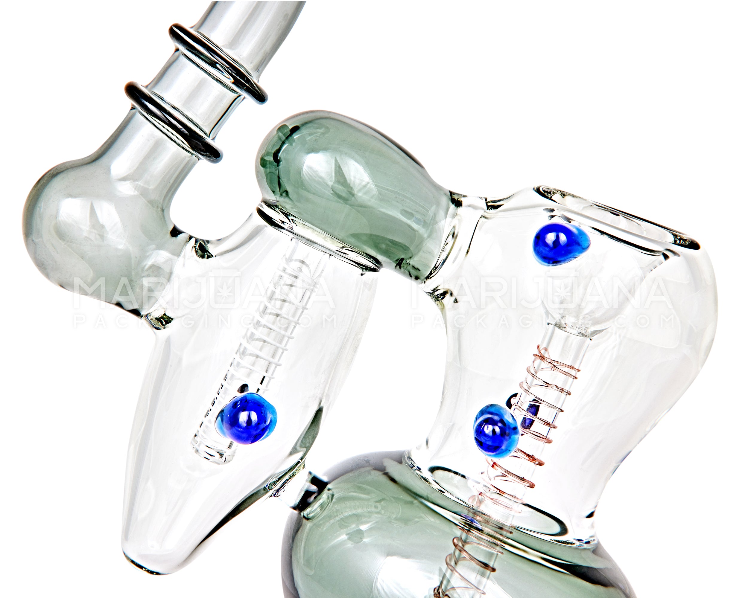 Ringed Double Chamber Bubbler w/ Multi Knockers | 7.5in Tall - Glass - Smoke - 3