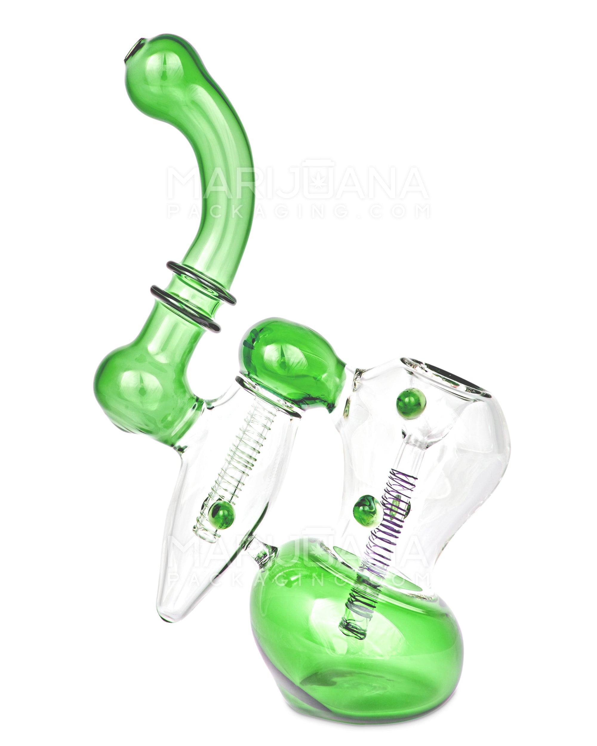 Ringed Double Chamber Bubbler w/ Multi Knockers | 7.5in Tall - Glass - Green - 1