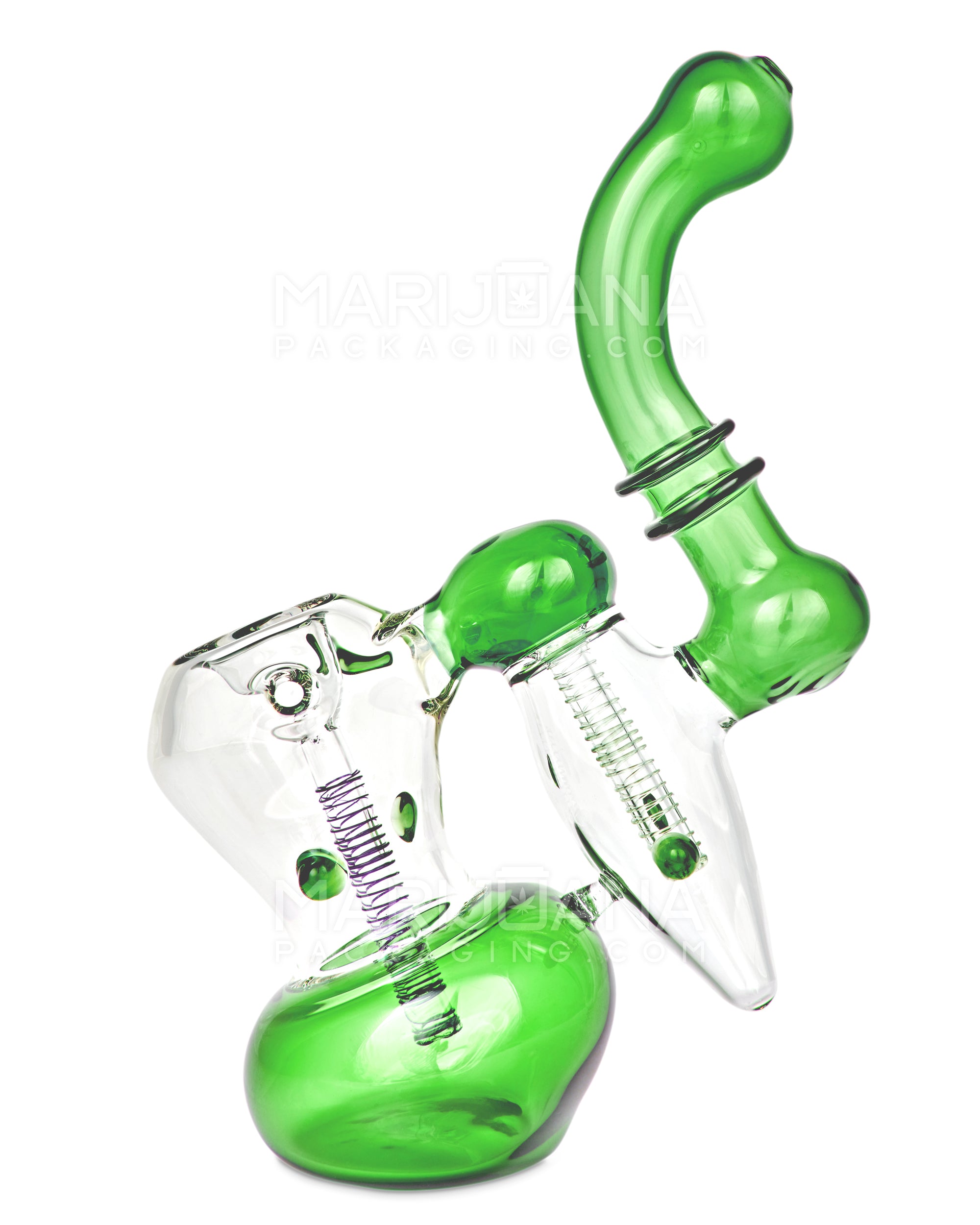 Ringed Double Chamber Bubbler w/ Multi Knockers | 7.5in Tall - Glass - Green - 6