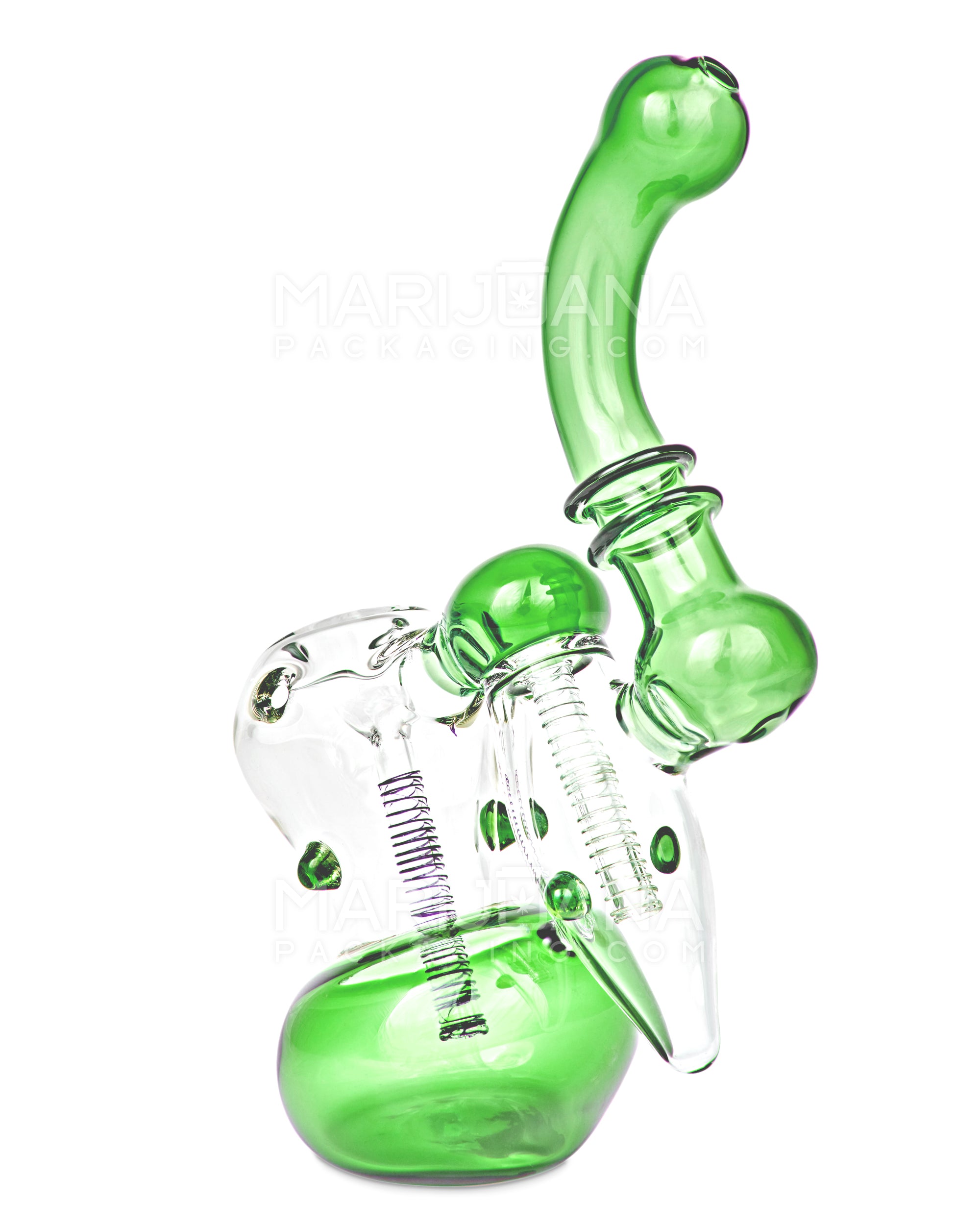 Ringed Double Chamber Bubbler w/ Multi Knockers | 7.5in Tall - Glass - Green - 7