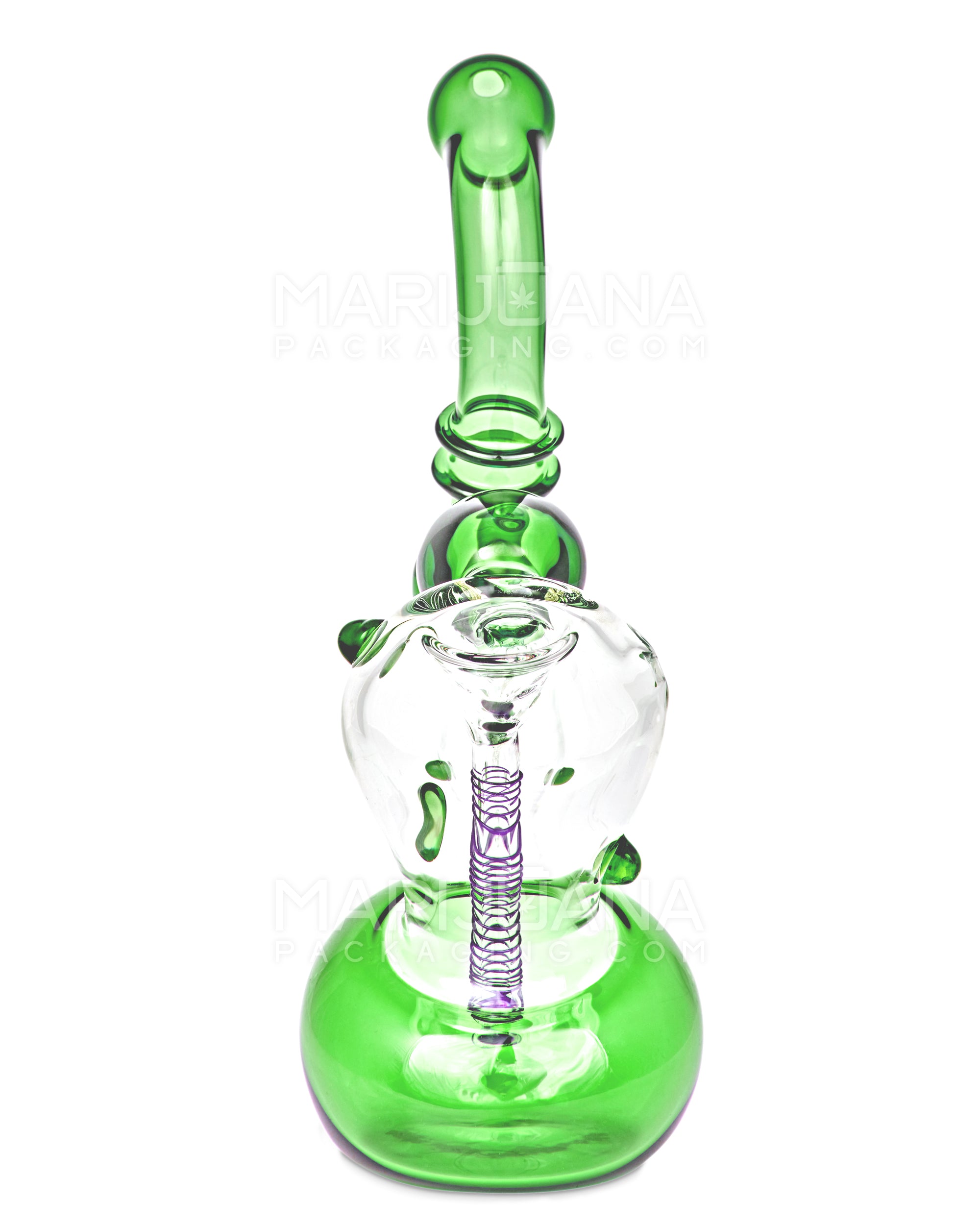 Ringed Double Chamber Bubbler w/ Multi Knockers | 7.5in Tall - Glass - Green - 4